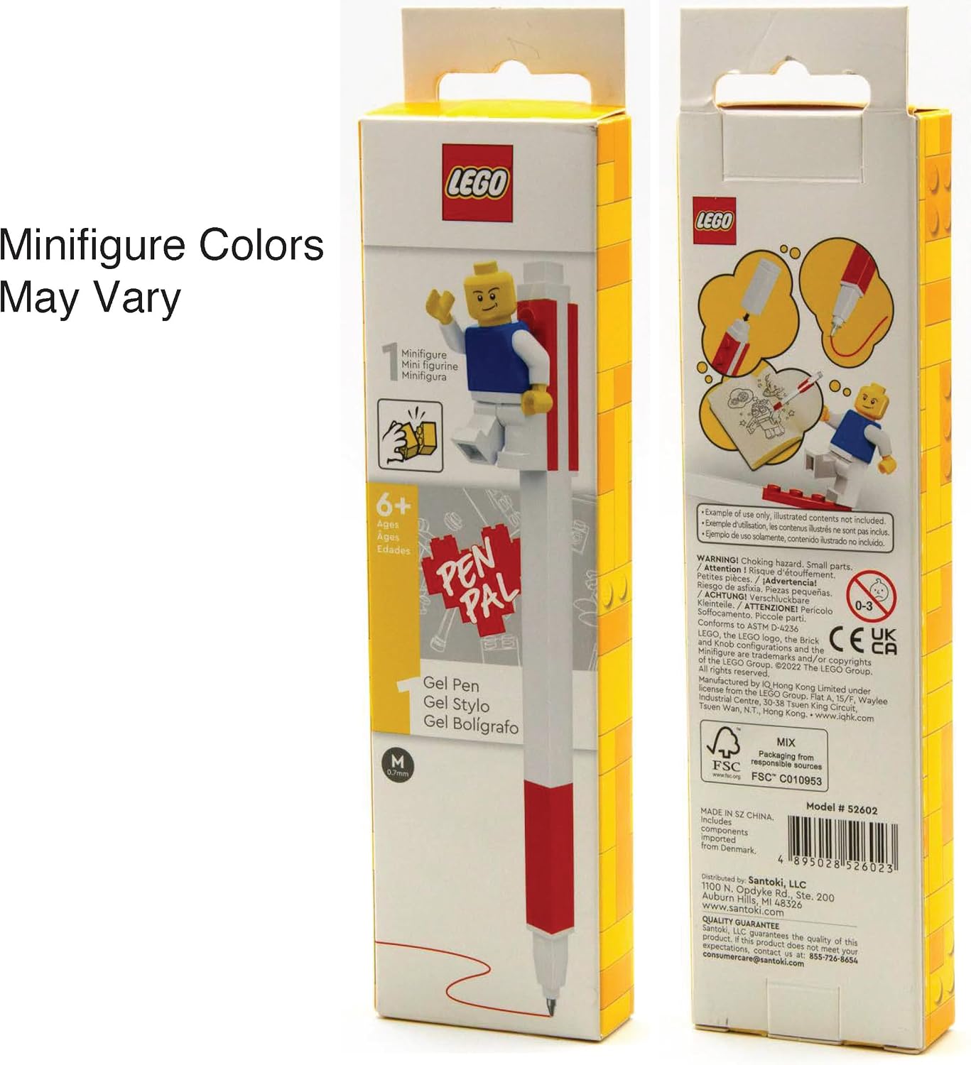 IQ LEGO Stationery Gel Pen with Minifigure - Red (52602), Ages 6 and up, Red Ink, 1 Gel Pen (Minifigure Colors May Vary)