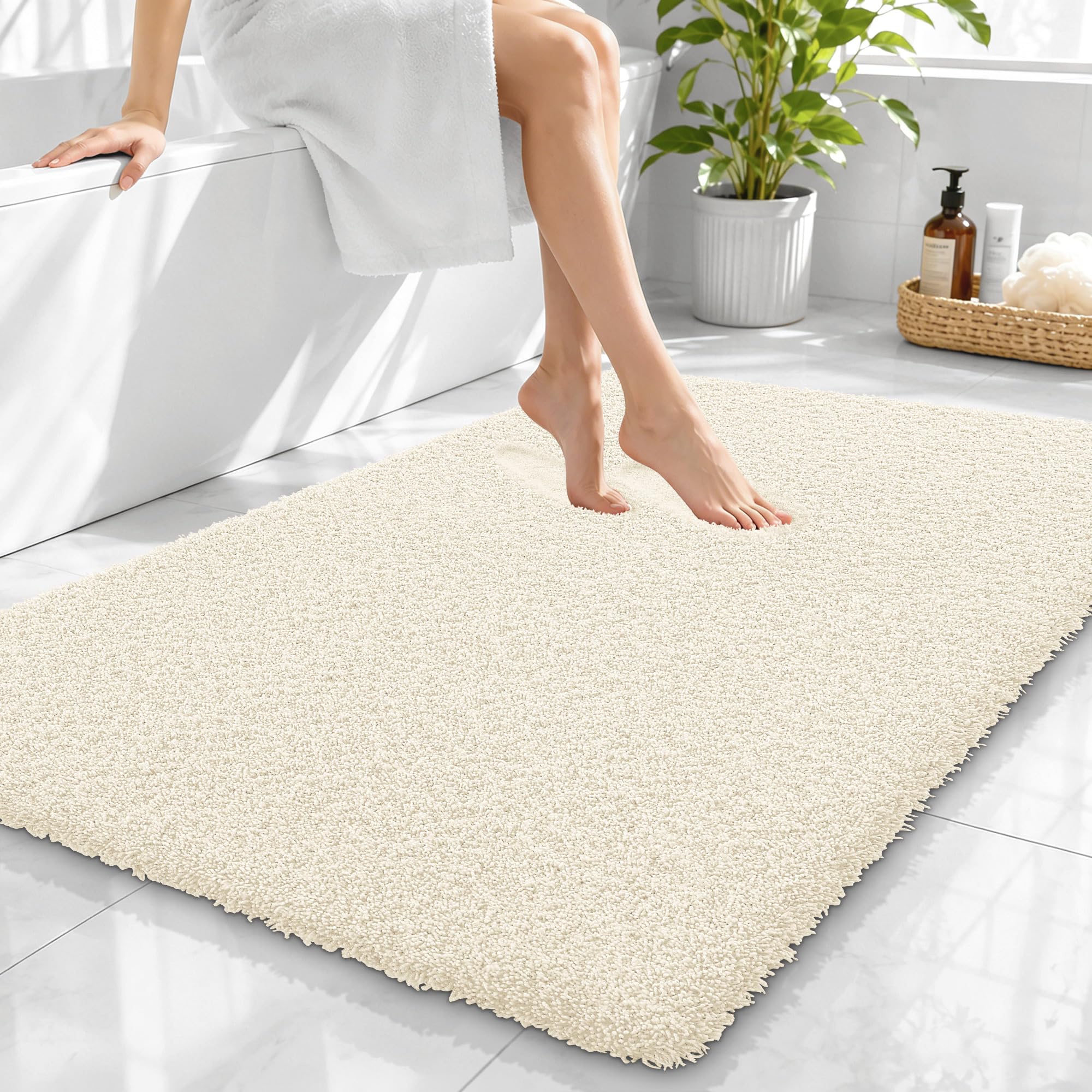 OLANLY Microfiber Large Bathroom Rugs 40x32, Soft Absorbent Bath Mat, White
