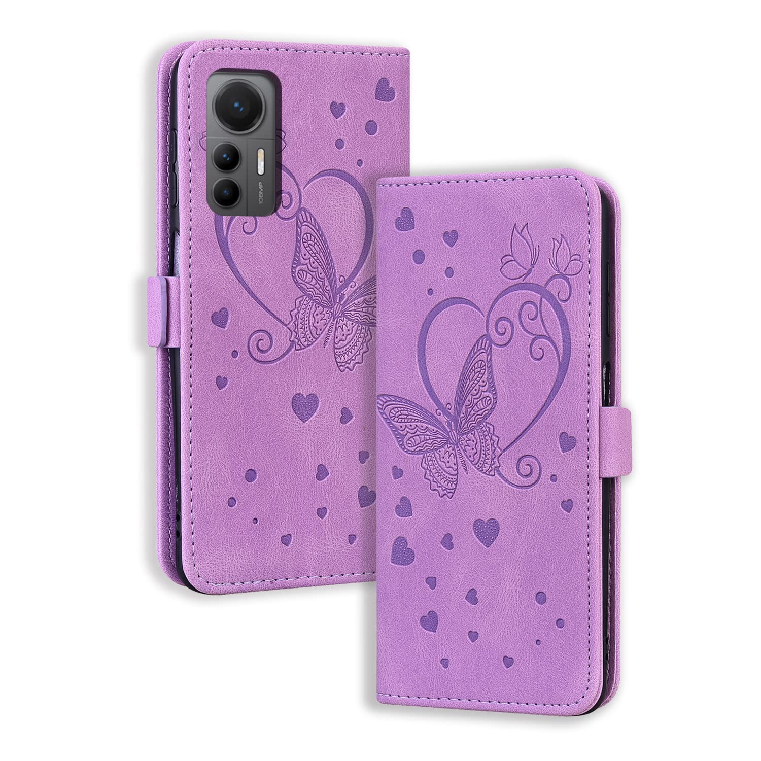 CASAFUNY Xiaomi 12 Lite 5G Shockproof Case - Magnetic Leather Protective Flip Case Wallet Case for Xiaomi 12 Lite, Purple - Image 3