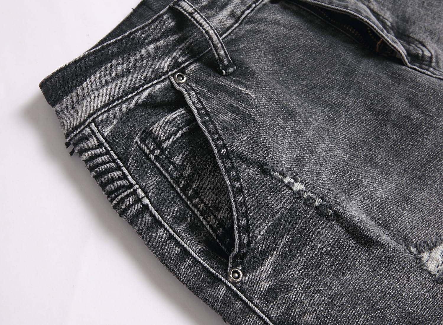 XIMXIMMTIAN Men's Biker Moto Washed Distressed Slim Fit Straight Jeans Denim - Image 6