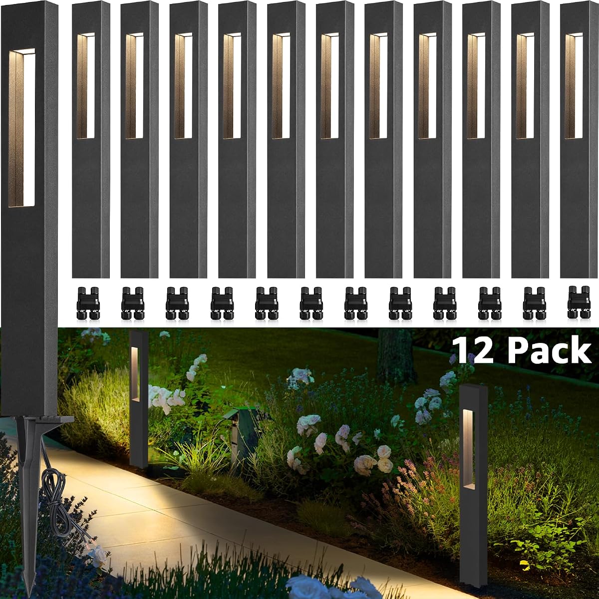Luces LED de bajo voltaje para paisajes, luces de camino de 3 W, luces de camino de bajo voltaje de 12-24 V, 3000 K CRI 90+, iluminación de camino impermeable de aluminio para pasarela, jardín, patio, cable con certificación ETL, paquete de 12 | IP65 impermeable, diseño moderno, antideslumbrante, 12-24 V CA/CC, aluminio, iluminación de paisaje exterior para pasarela, con conectores