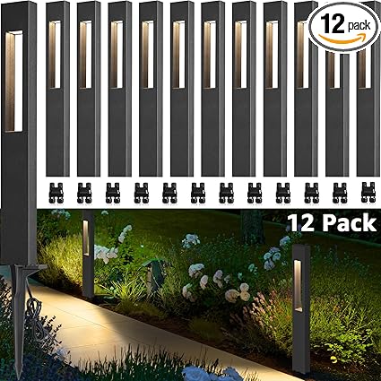 SUNVIE LED Low Voltage Landscape Lights 3W Pathway Lights Low Voltage 12-24V Landscape Path Lights 3000K CRI 90+ Aluminum Waterproof Pathway Lighting for Walkway Garden Yard ETL Listed Cord, 12 Pack