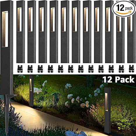 SUNVIE LED Low Voltage Landscape Lights 3W Pathway Lights Low Voltage 12-24V Landscape Path Lights 3000K CRI 90+ Aluminum Waterproof Pathway Lighting for Walkway Garden Yard ETL Listed Cord, 12 Pack
