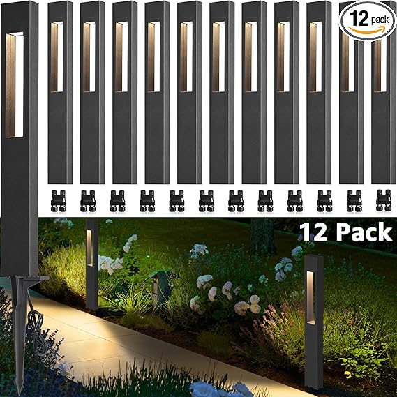 SUNVIE LED Low Voltage Landscape Lights 3W Pathway Lights Low Voltage 12-24V Landscape Path Lights 3000K CRI 90+ Aluminum Waterproof Pathway Lighting for Walkway Garden Yard ETL Listed Cord, 12 Pack