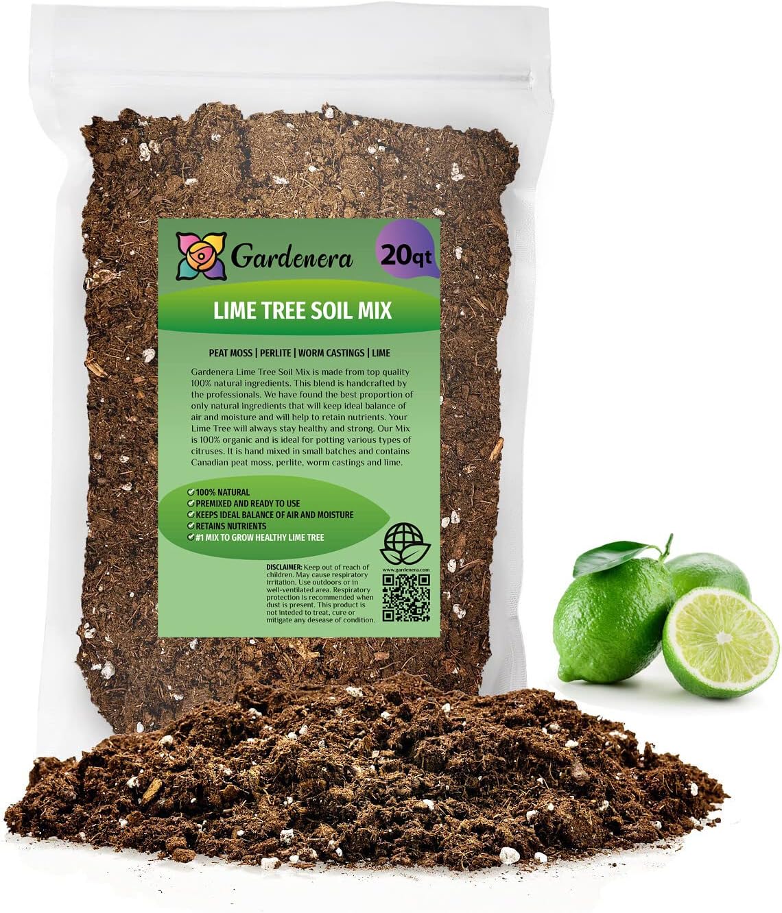 Gardenera's Premium Lime Soil Mix - Ideal for Potting, Planting, and Repotting Your Citrus Trees [20 Quart Bag]