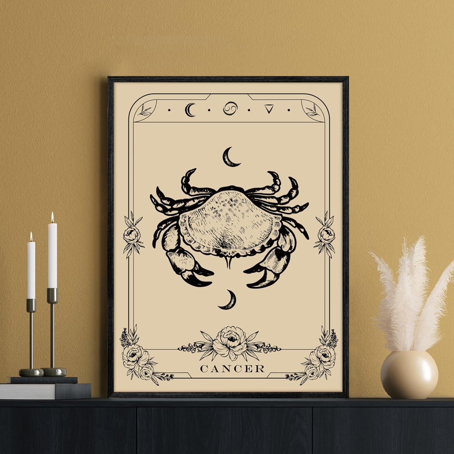 SERIMINO Witchy Framed Wall Art, Cancer Tarot Canvas Prints Paintings, Horoscope Dark Academia Home Decor Aesthetic, 16x24inch Gothic Wall Decor for Room