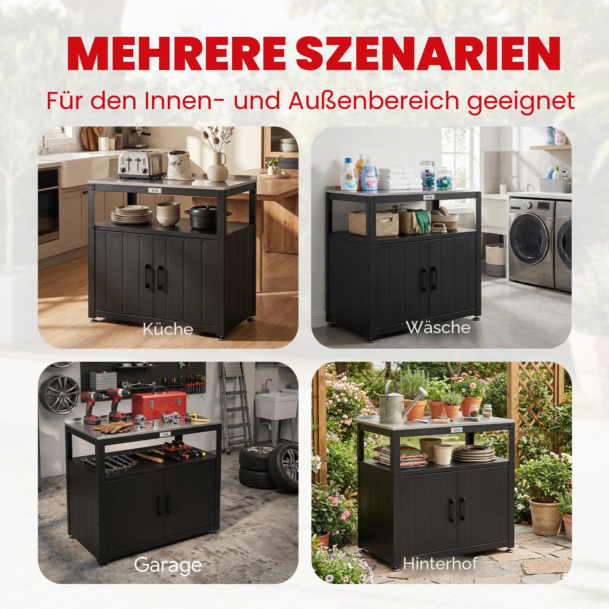 Feasto Gartenpflanzbank für Terrasse mit Aufbewahrungsschrank, Schwarz