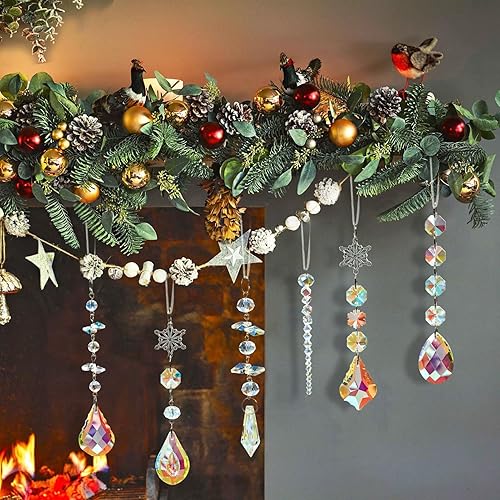 Miniatura 7 de GuassLee Adornos de cristal de Navidad para árbol de Navidad, 6 piezas de cristales colgantes de lágrima iridiscentes para decoración de Navidad,