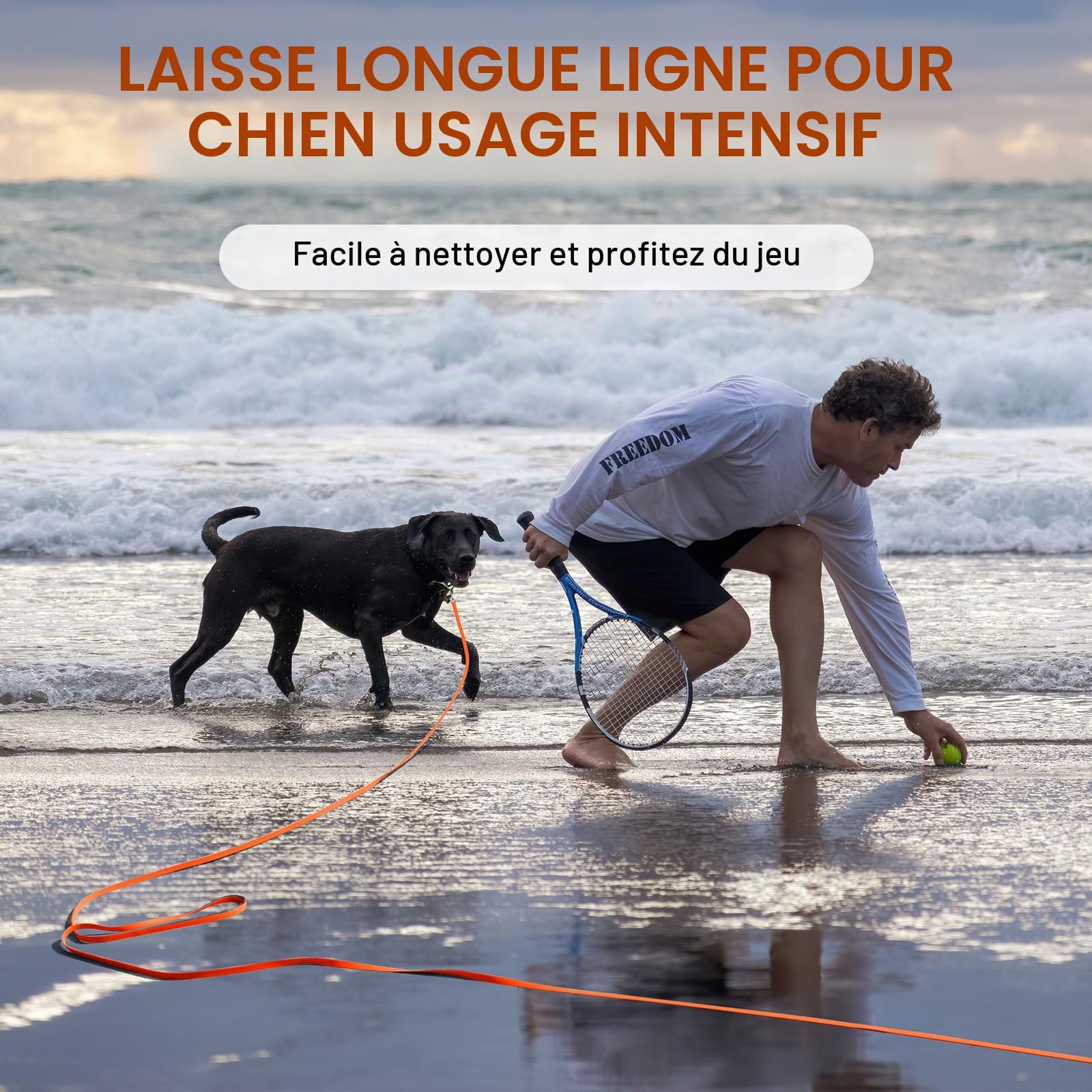 Wolfone Laisse de Dressage Robuste pour Chien avec poignée antidérapante et imperméable pour activités de Plein air Orange 15 m