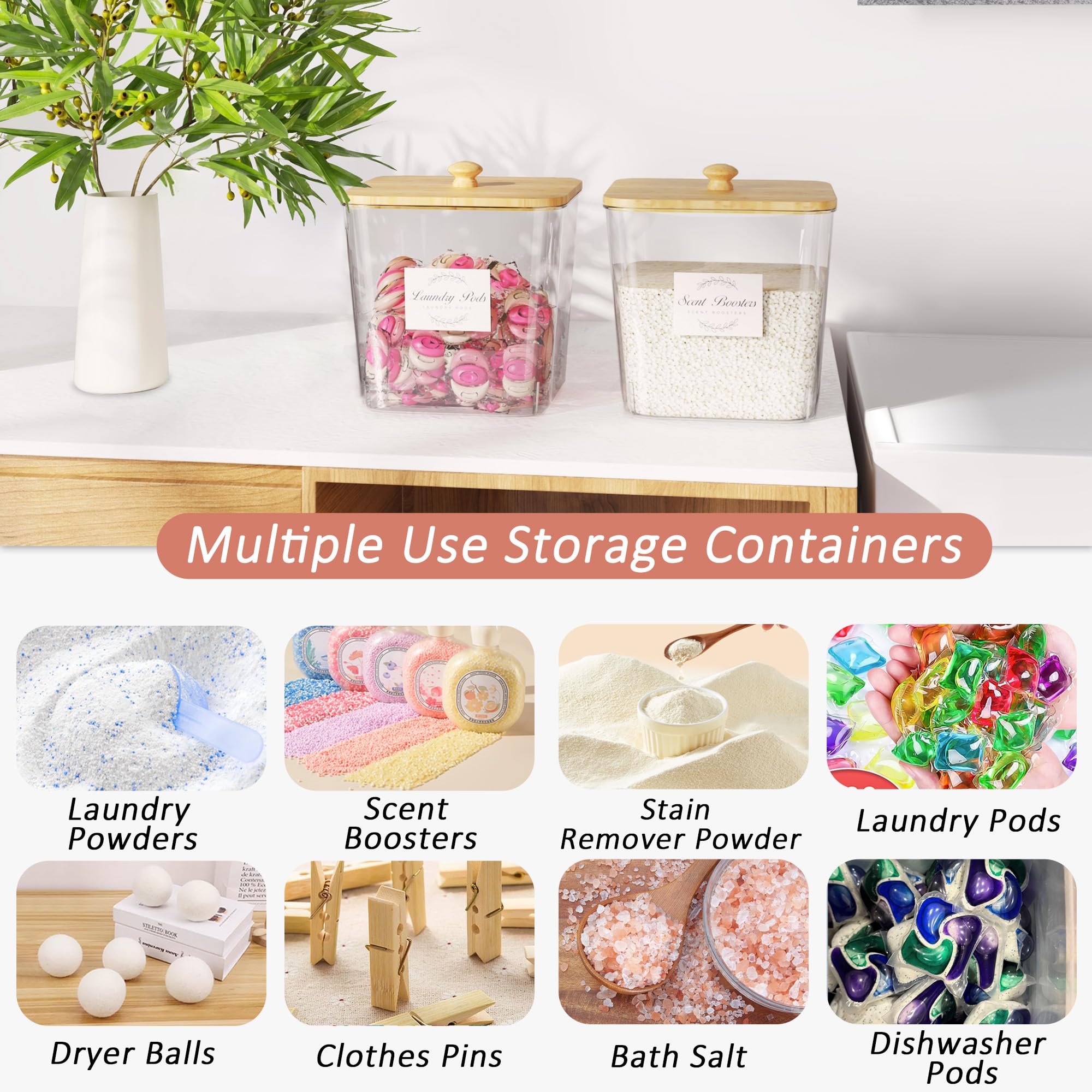 Boîte Détergent Avec étiquettes Lot 3 Boîtes Rangement Lessive - Avec Étiquettes Et Cuillères - Organisation Buanderie Distributeur Détergent Acrylique