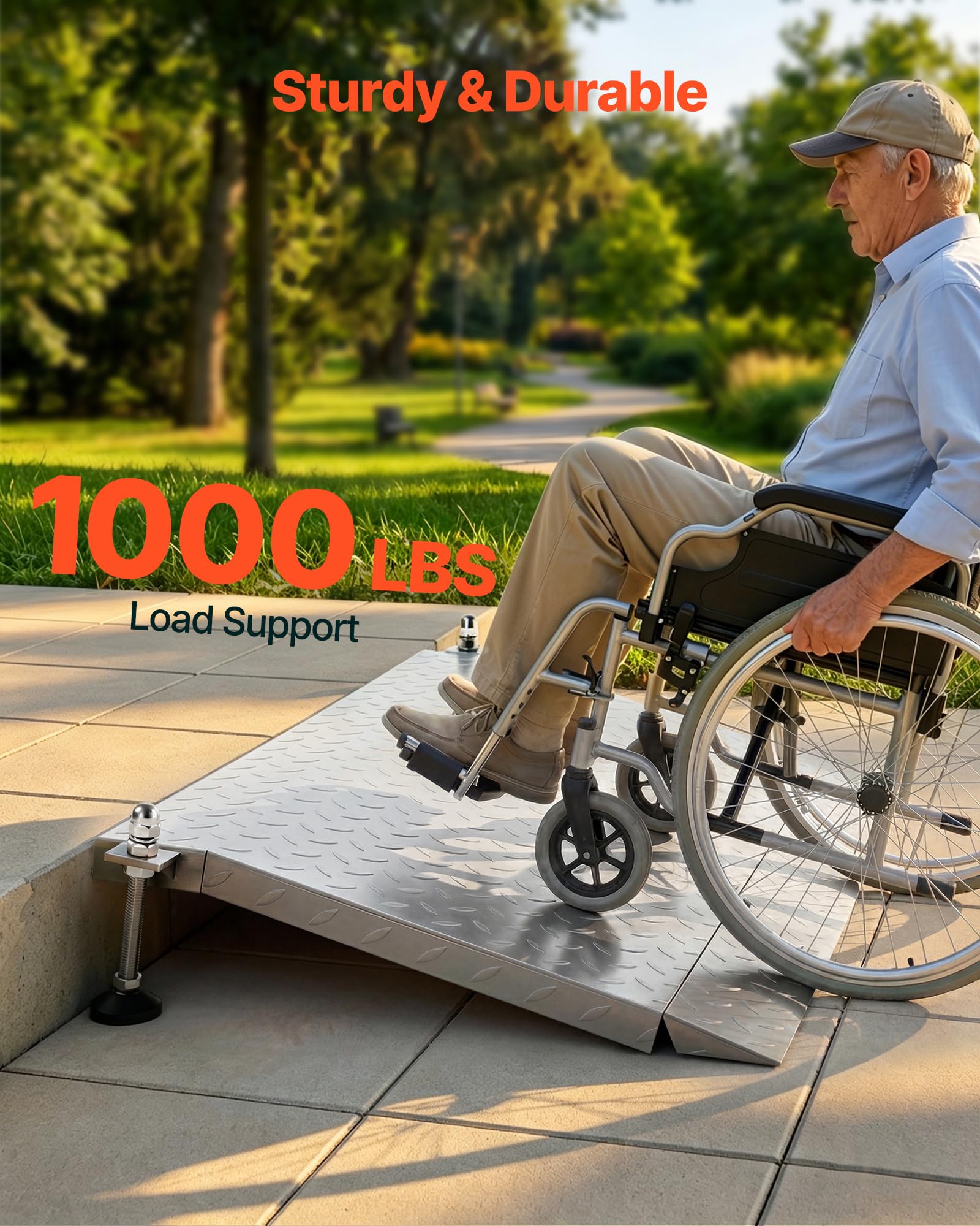 VEVOR Rampa para Silla de Ruedas de Acero al Carbono1080 x 590 mm, Rampa de Umbral Antideslizante, Plataforma Capacidad de Carga 453,6 kg para Garajes, Carretillas, Puertas, Scooters y Escalones