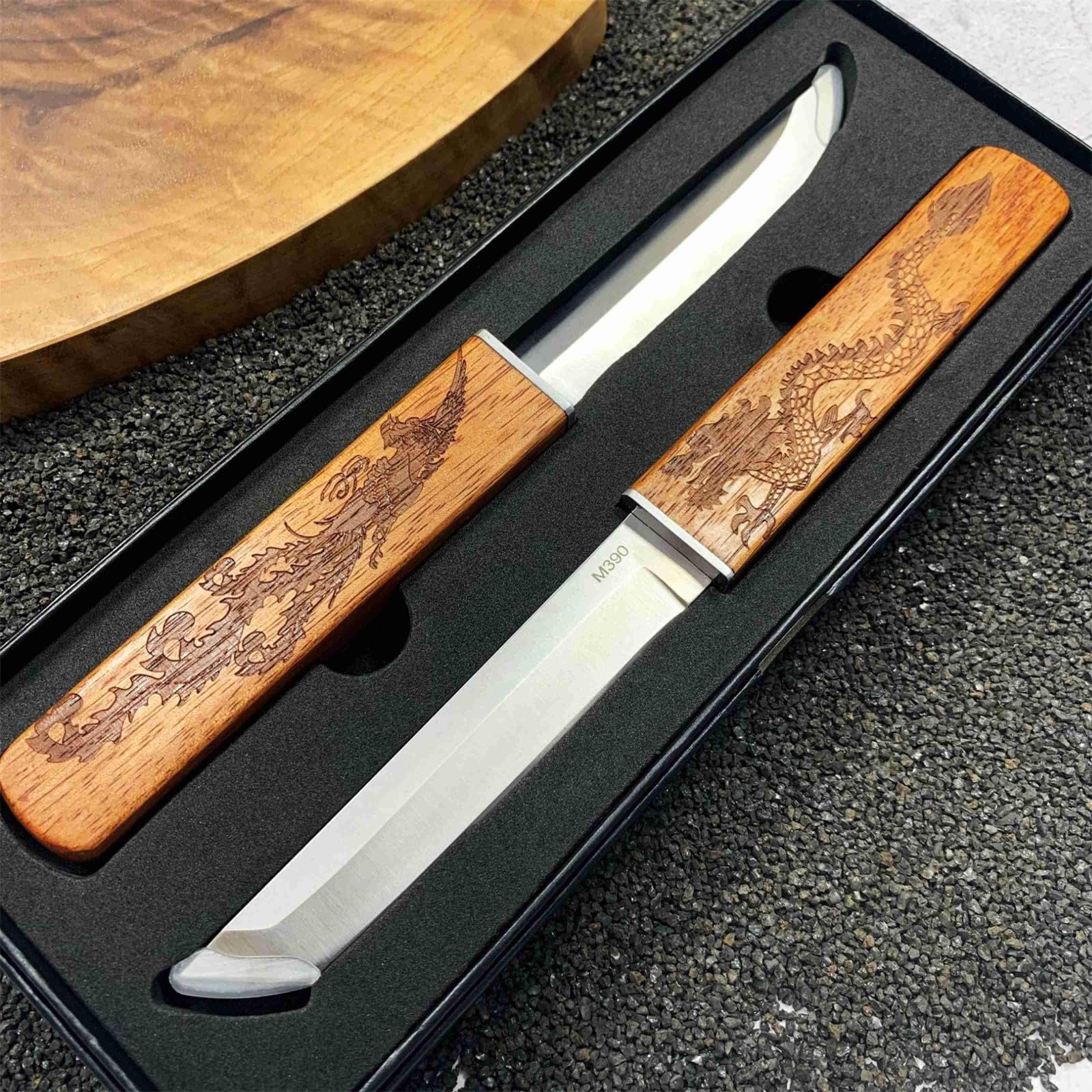 2 In 1 Dragon And Phoenixs Double Blades Knife Set, Camping Knives, Stainless Steel Knife Perfect for Cutting Meat, Vegetables & Fruit
