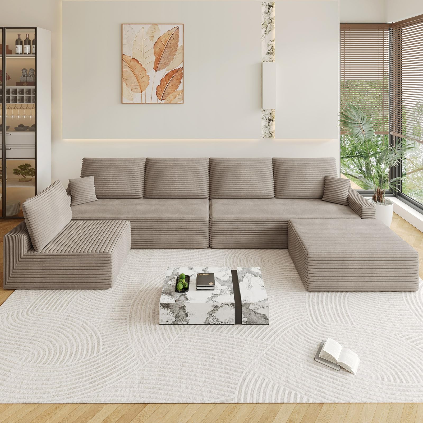 Oversized Modular Sectional Sofa Couch, Large 6 Seater Corner Sofa Modern U Shaped Sectional Couch with Ottoman Cloud Couches for Living Room, Office, Spacious Space, Corduroy, No Assembly, Camel