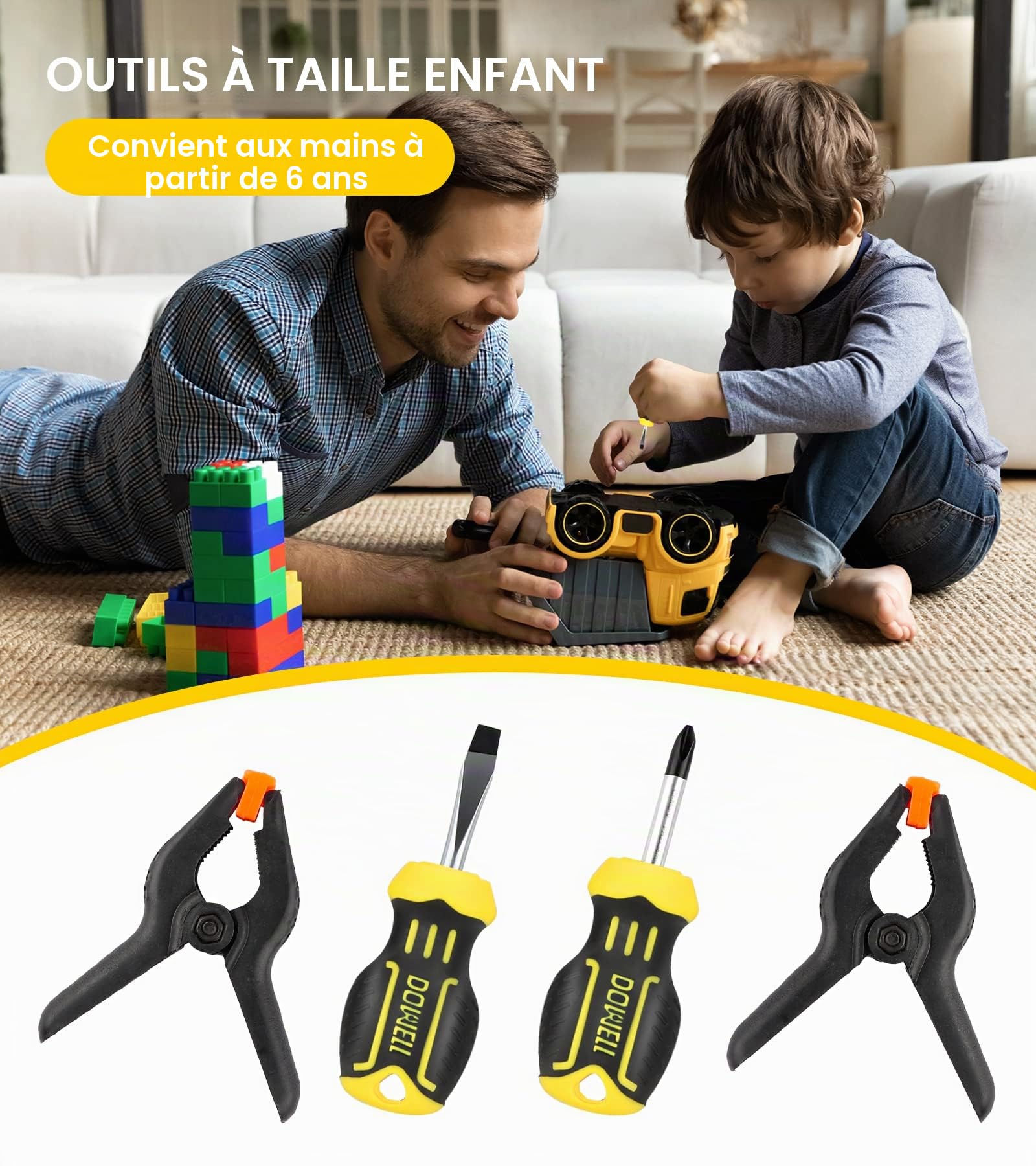Dowell Kids kit avec de vrais outils à main en métal pour les garçons et les filles, kit d'apprentissage DIY pour les enfants et les adolescents, 8 ans et plus