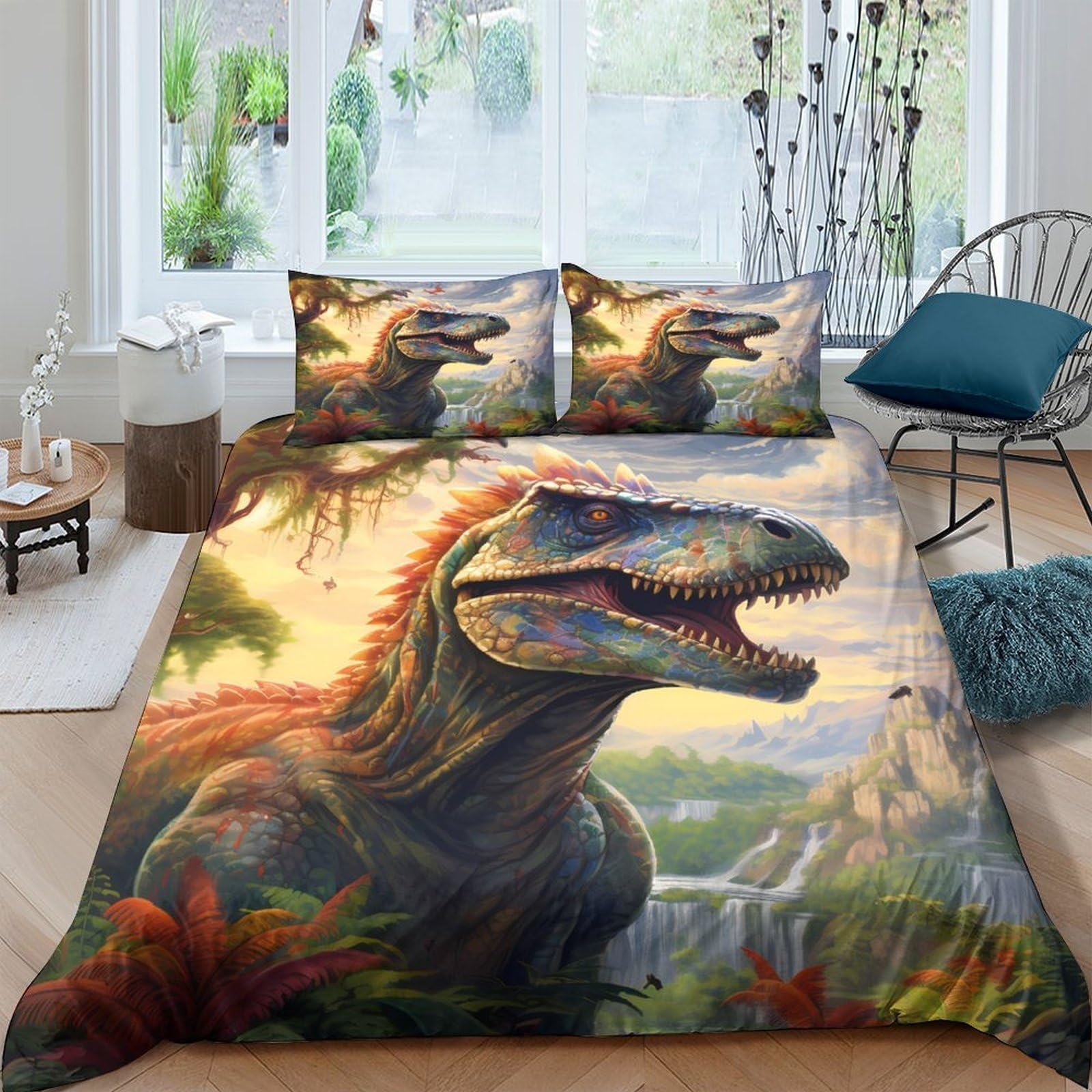 Ctjqhvkz Style-8 3D Printed Dinosaur Jungle Fitted Sheet Microfiber Soft Breathable Prehistoric T-Rex Bed Cover For Bedroom Guest Room Decor Single（135X200cm）