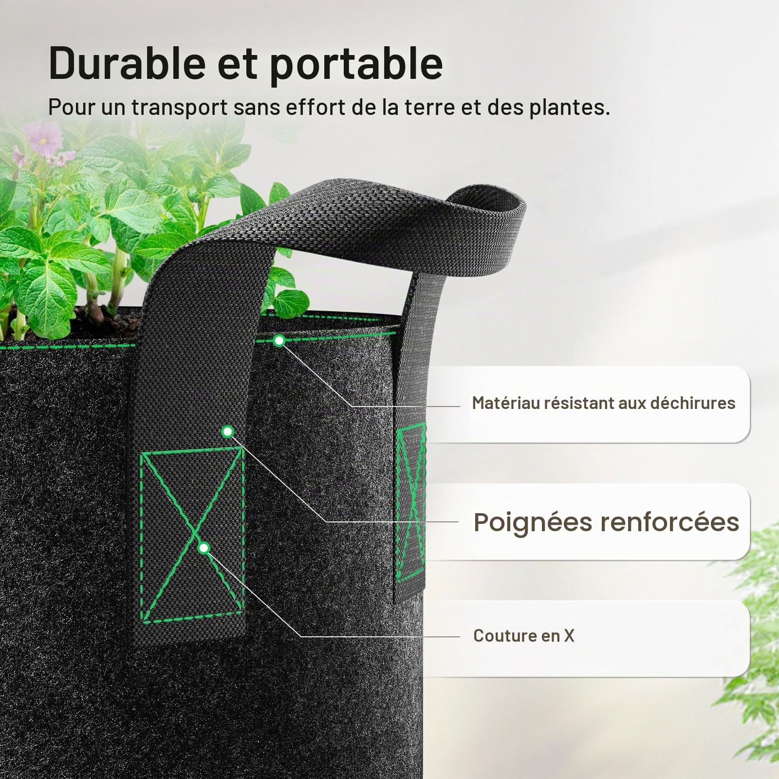 VIVOSUN Lot 5 Sac de Plantation 25L Sacs de Culture Tissu Non Tissé Sac à Plantes, Pots Tissu Épais Haute Résistance avec Poignées pour Légumes, Fleurs, Fruits, Serre et Jardin