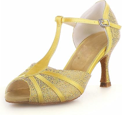 JIA JIA Y20524 Women's Satin Sandals Flared Heel Latin Salsa Performance Dance Shoes