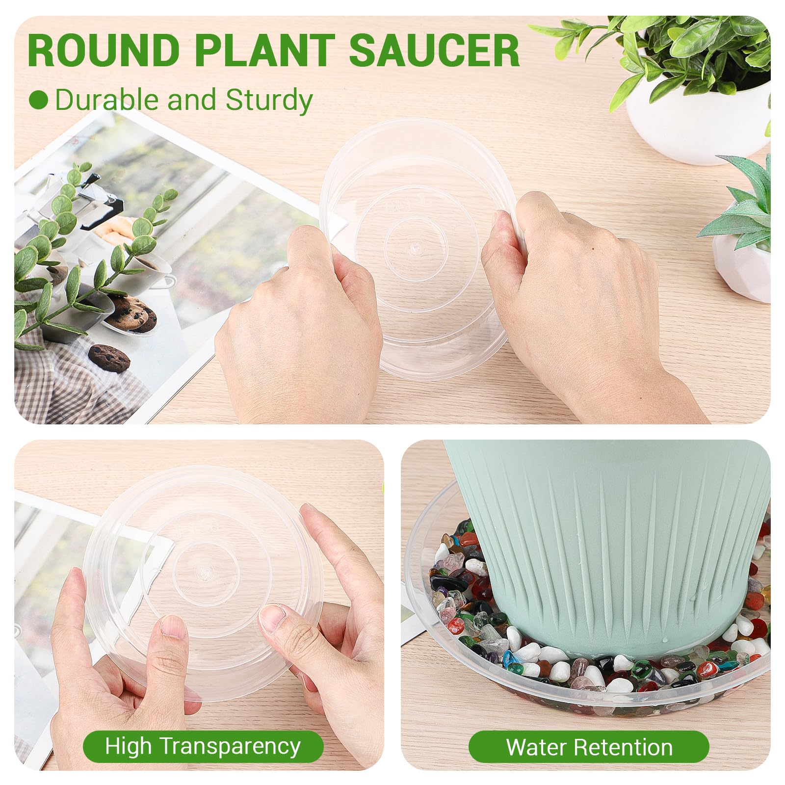 GREANER 30 paquetes de platillos transparentes para plantas, bandejas de plástico de 5 pulgadas para plantas, bandejas de goteo resistentes para plantas en maceta, bandejas sin agujeros para plantas
