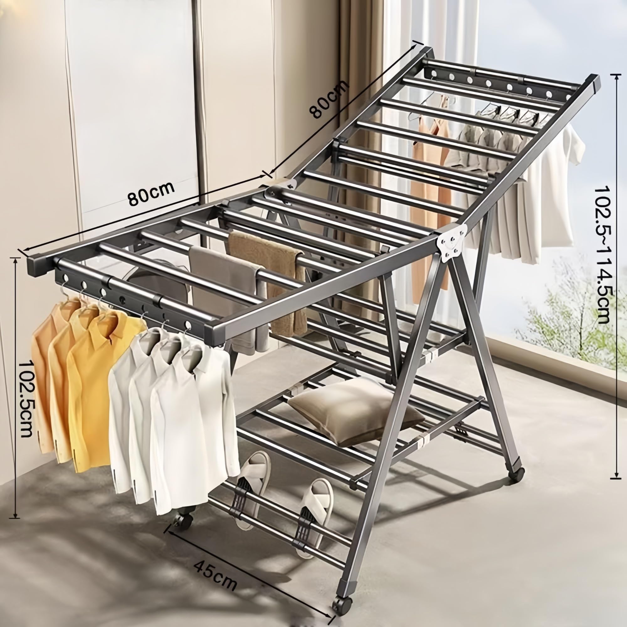 Stendibiancheria retrattile pieghevole, salvaspazio, per interni/esterni, perfetto per soggiorno, camera da letto, balcone, 1,6 m