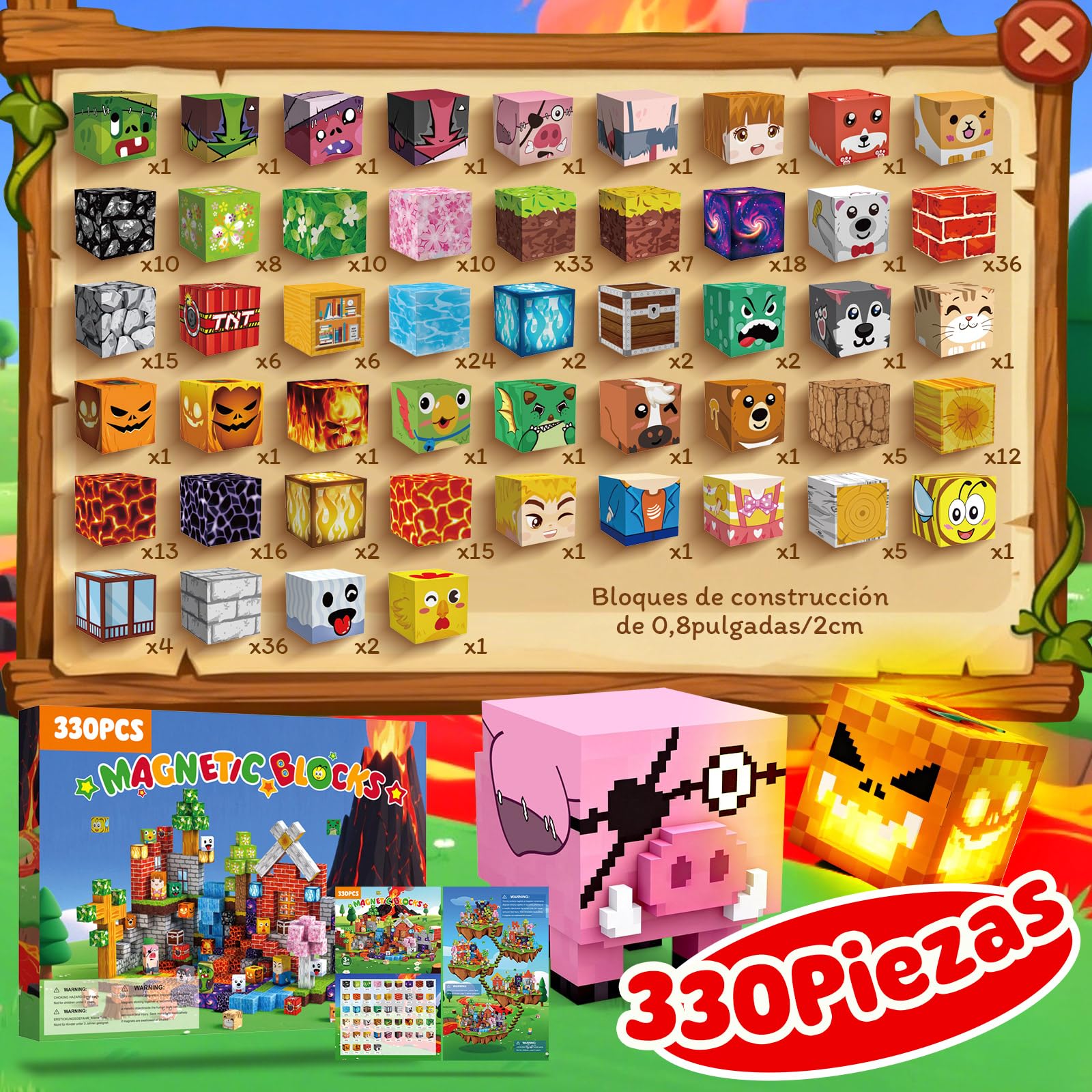 Bloques Magneticos Construccion Niños 330 Piezas 2CM 3+ Magneticas, Juego Magnetic Blocks Tiles Construcción, Juguetes Montessori para Niños 4 5 6 7 8 9 10 11 12 Regalos de Cumpleaños para Niñas