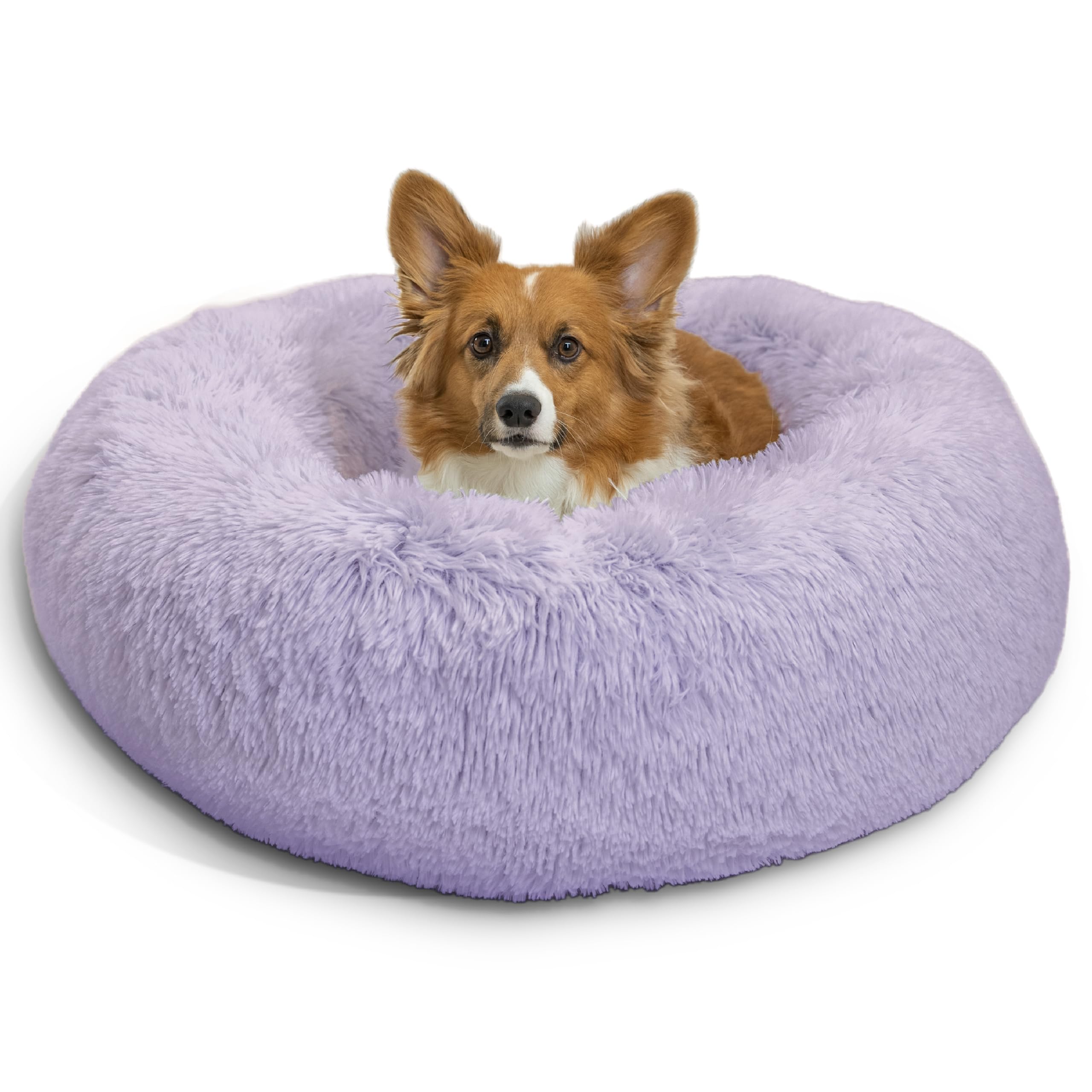 Best Friends by Sheri The Original Calming Donut Dog Bed for Medium Dogs up to 45 lbs, Shag Faux Fur, Lavender, 30" x 30"