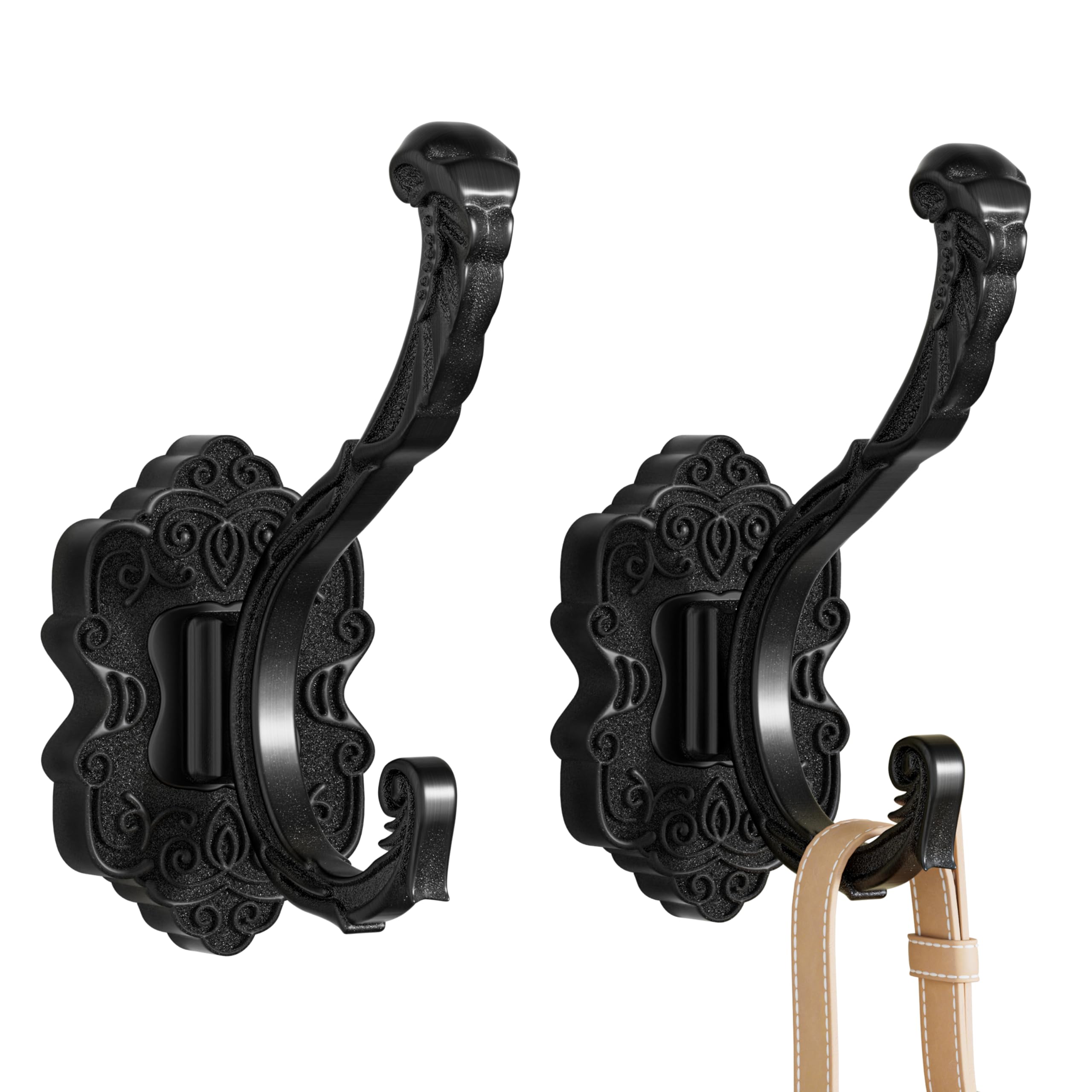 Vintage Black Coat & Towel Hooks Wall Mount 2PCS,Decorative Wall Hooks, Metal for Hanging Coats, Towels, Keys in Entryway, Bathroom, Kitchen, Installation Kit Included,Watch the Installation Video