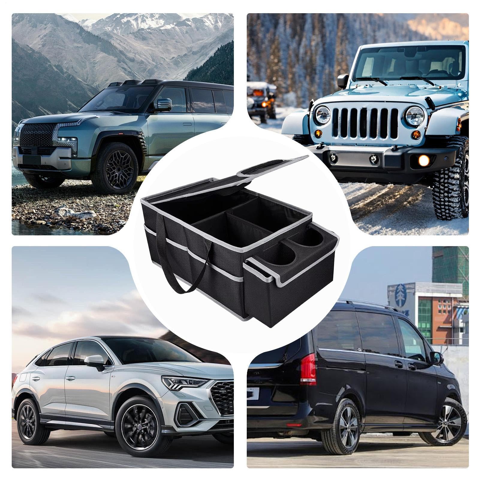 Organizer per seggiolino auto con scomparti multipli e portabicchieri, borsa da viaggio pieghevole, perfetta per viaggi su strada, campeggio, gestione del carico, veicolo