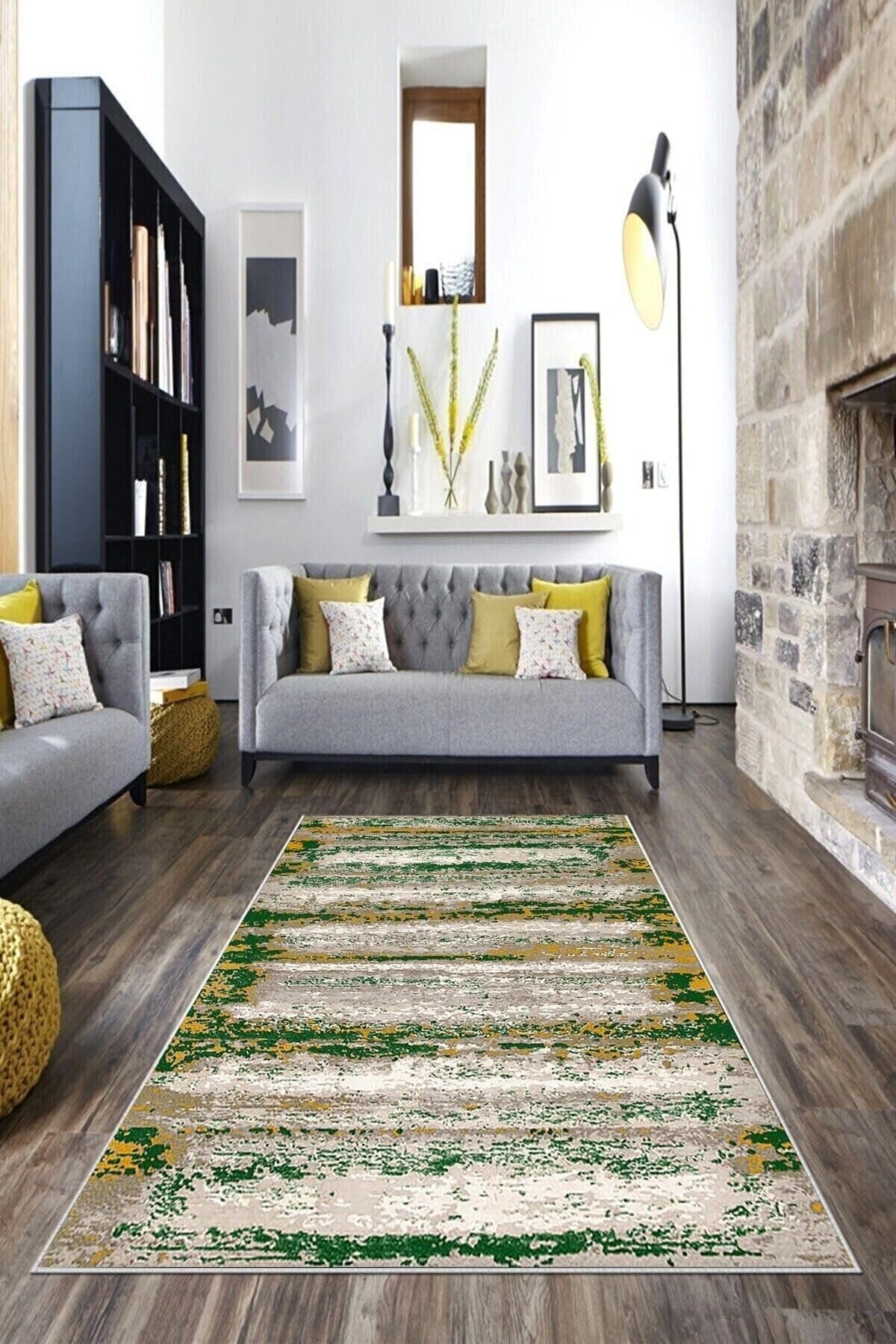 Pelangi Yeşil Batik Desen Renk Geçişli Yıkanabilir Kaymaz Taban Leke Tutmaz Modern Salon Halısı Ve Yolluk, Yeşil 100 x 350, 74571178100350728