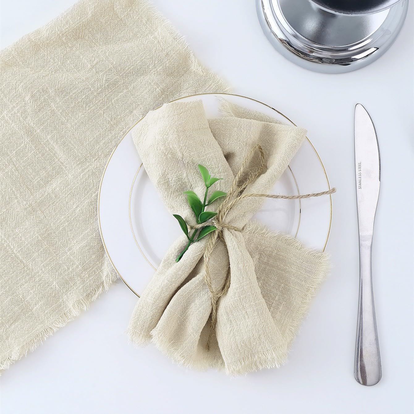 Tovaglioli di Stoffa, Set da 24-32 x 32 cm - Mussola di Cotone - Lavabili - per Feste, Compleanni, Bar, ristoranti, cucine - Beige #2