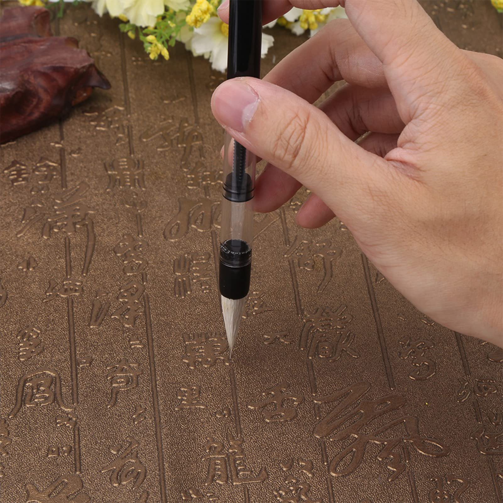 SIXRUN Set di Pennelli Ad Acqua, Pennelli Cinesi con Punta in Nylon, 6 Pezzi di Riempimento a Pistone in 3 Dimensioni con Teste Bianche e Marroni per Esercitazioni di Calligrafia, Scrittura Ad Acqua,