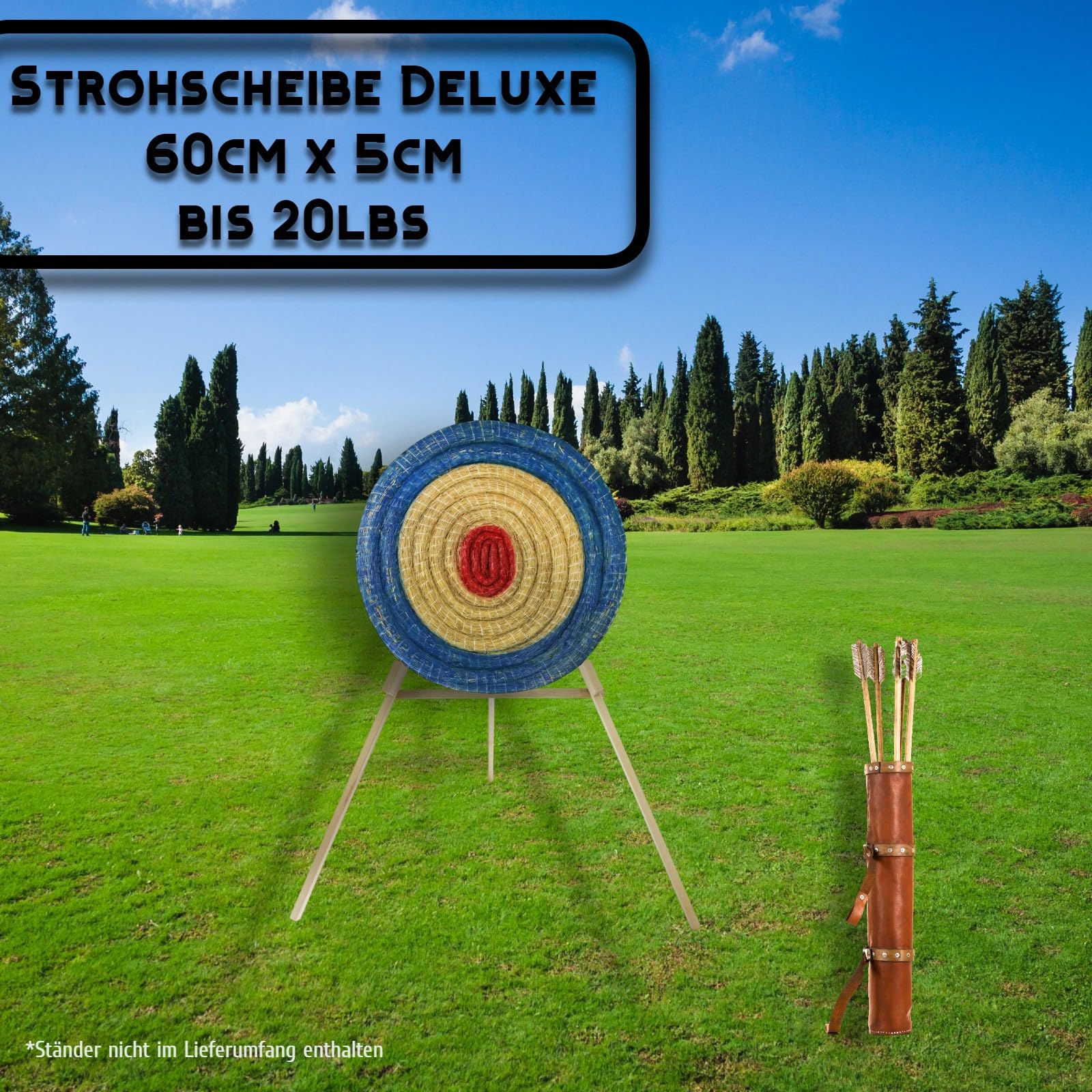 Runde Strohscheibe Deluxe, Ø 60 cm | Zielscheibe aus Stroh für Pfeil und Bogen in blau-rot, Ziel Bogenschiessen Kinder und Erwachsene, Scheibe ohne Ständer