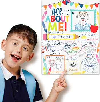 Hadley Designs All About Me Posters for Classroom Must Haves - 20 Star Student Poster, 100 Days of School Items, Star of The Week Poster Elementary Classroom Decor, End of School Year Teacher Supplies