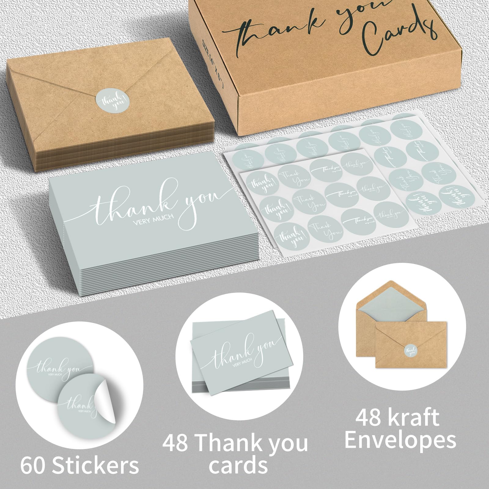 Business Cards Thank You Cards With Kraft Envelopes And Stickers, Bulk ...