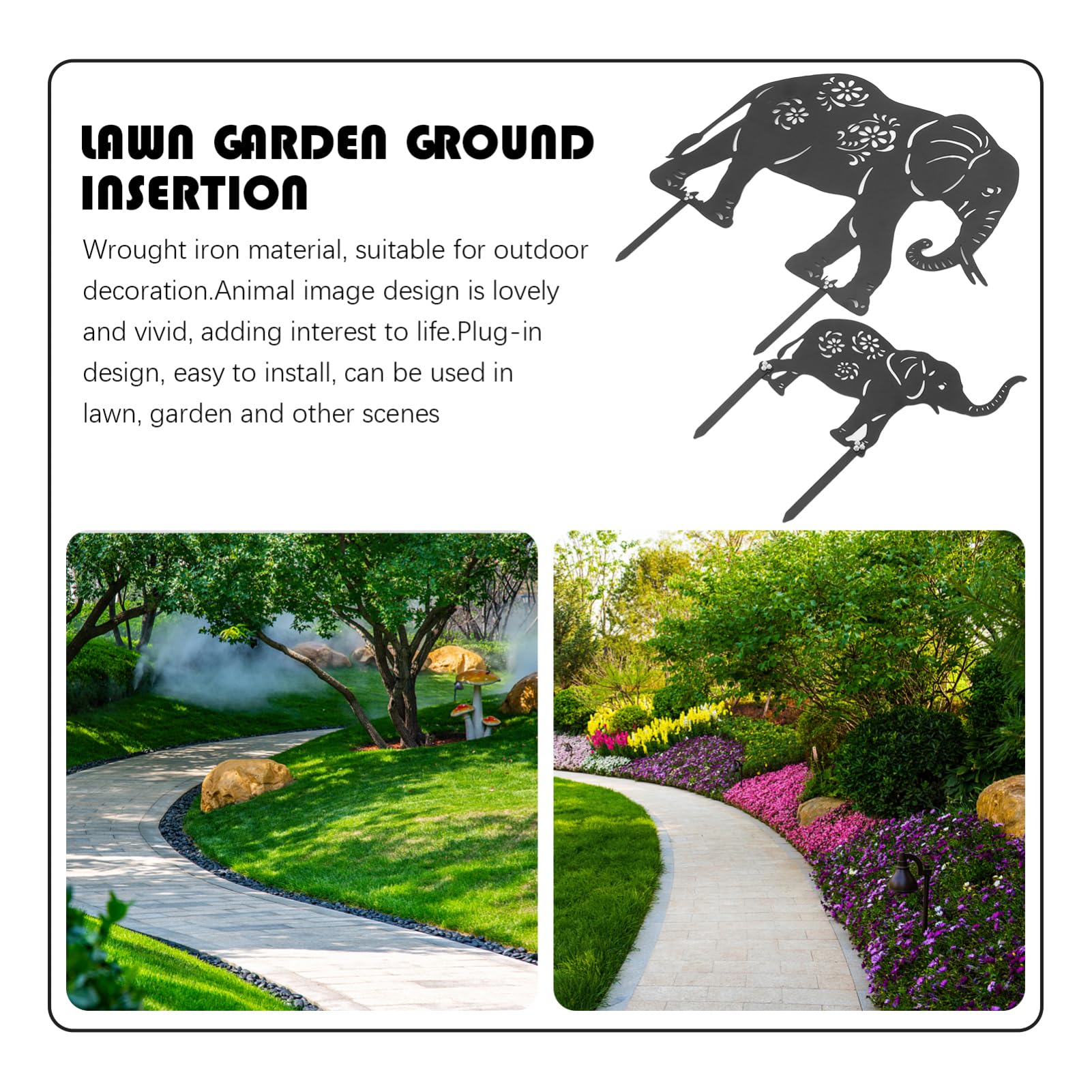 ibasenice Elefanten Einfache Installation aus Eisen 2 Stück Gartenstecker Schwarze Metall Gartendeko für Außenbereich für Rasen und Gartenliebhaber