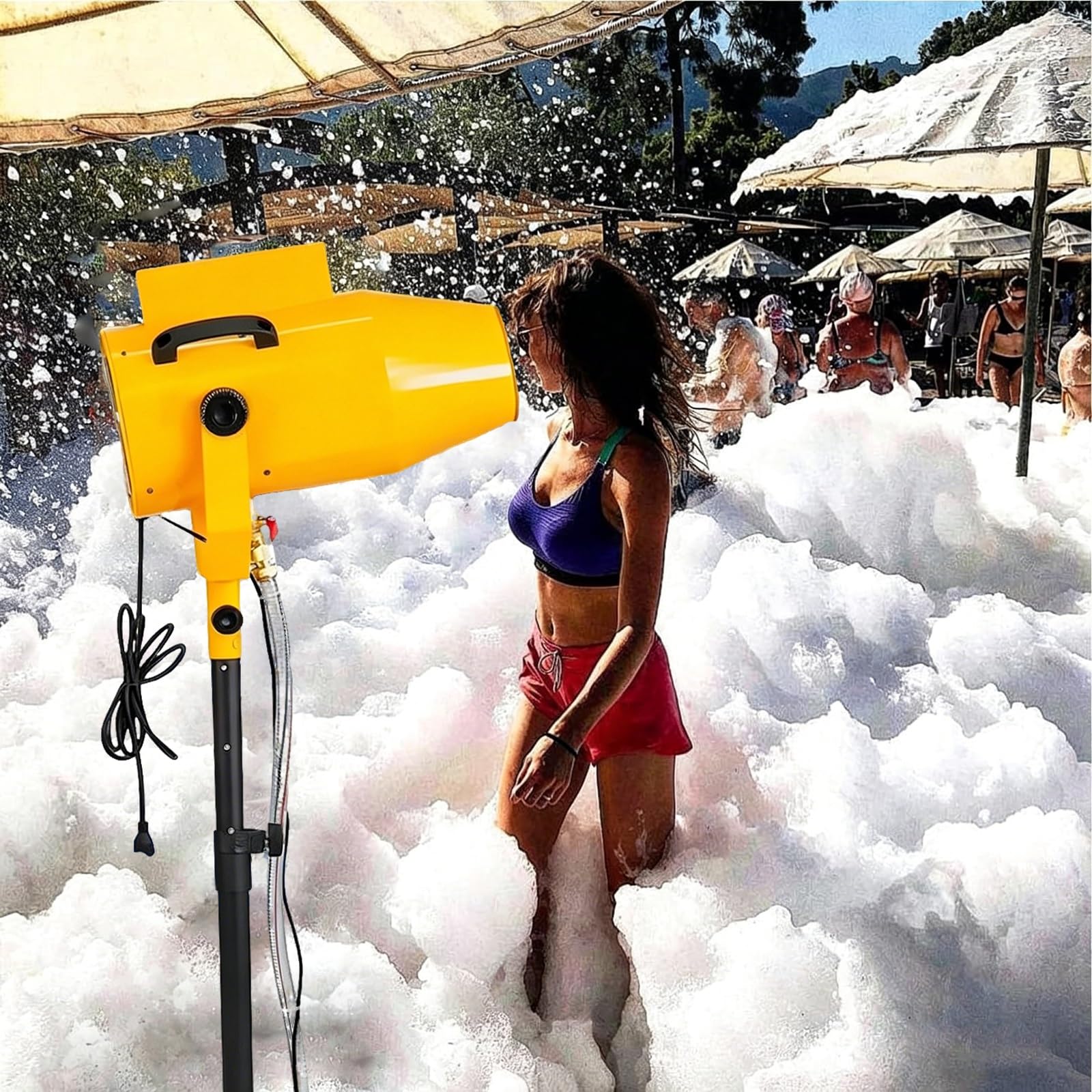 Máquina De Espuma Con Efecto De Escenario Con Trípode, Ángulo Ajustable, Distancia De 6 A 8 M/área De 80 M², Cañón De Espuma Para Fiestas Al Aire Libre Y Eventos En Piscinas(Yellow)