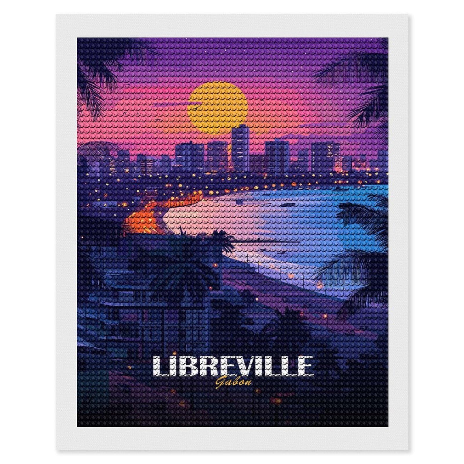 Junmoney Libreville Gabon Cityscape at Sunset Diamond Art Canvas 16"x20", for Teens, Nice Detail and Sparkle, Farmhouse Decor, Festive Craft Gift, Easy to Enjoy
