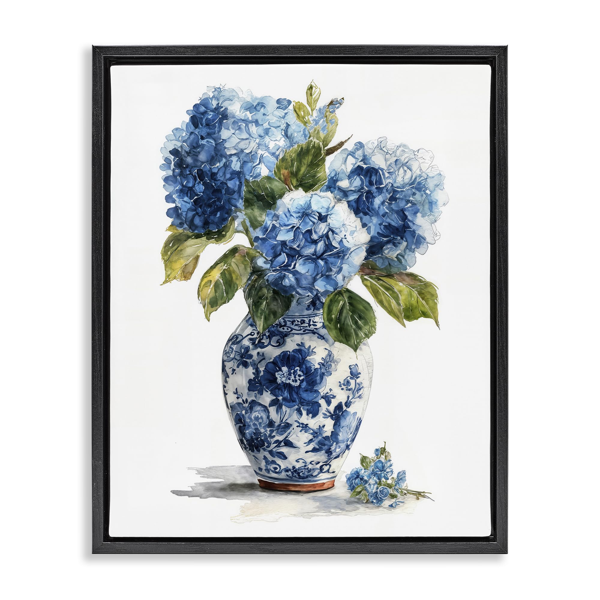 Stupell Industries Jet Black (Matte) Porcelain Vase Hydrangea Bouquet, 24 X 30 Inch Canvas In Floater Frame