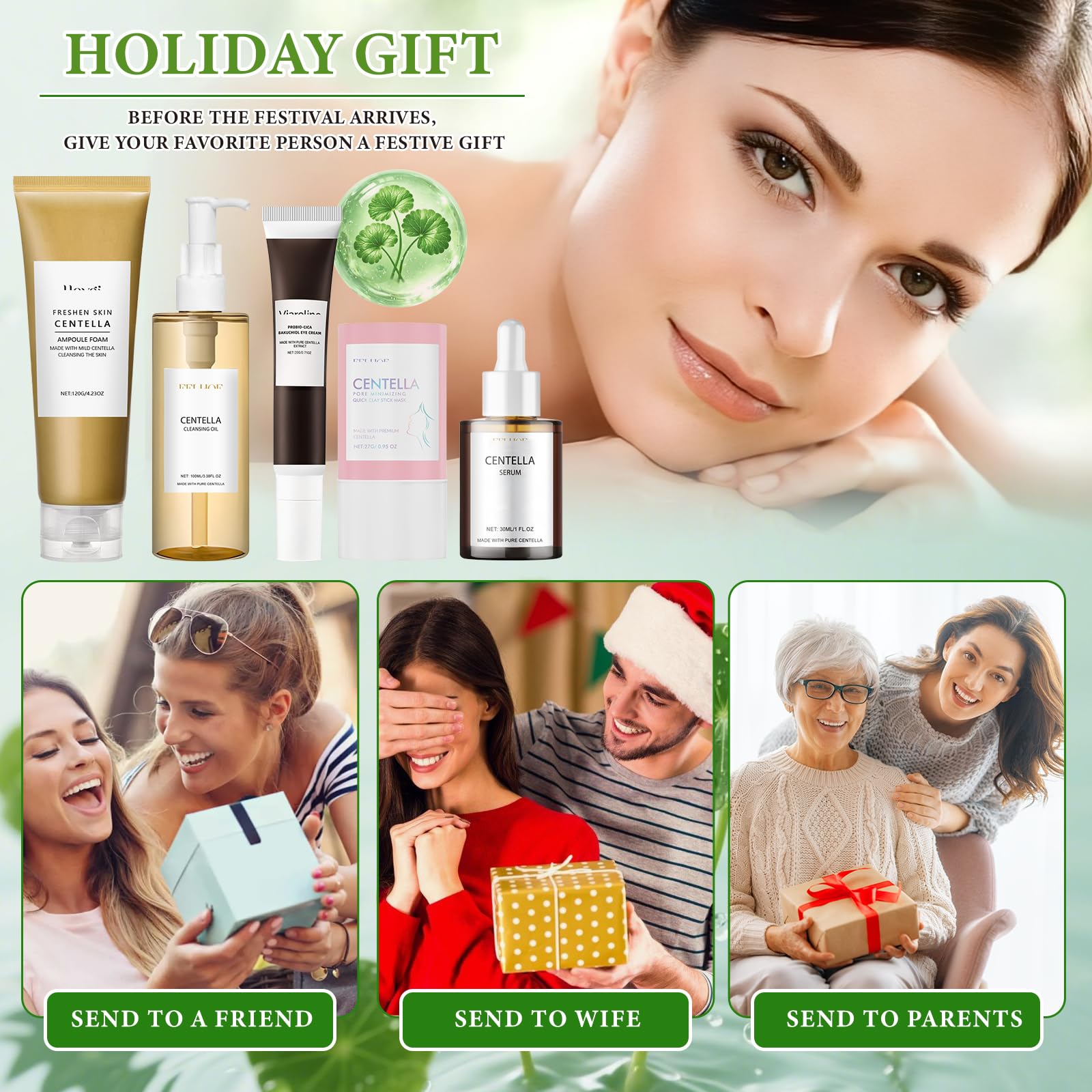 5Pcs Centella Skincare Kit,Centella Cleansing Oil+Centella Nettoyant Visage | Centella Serum + Centella Stick Mask + Creme Yeux, Nettoie, Nourrit et Hydrate la Peau,Combat Efficacement les Rides