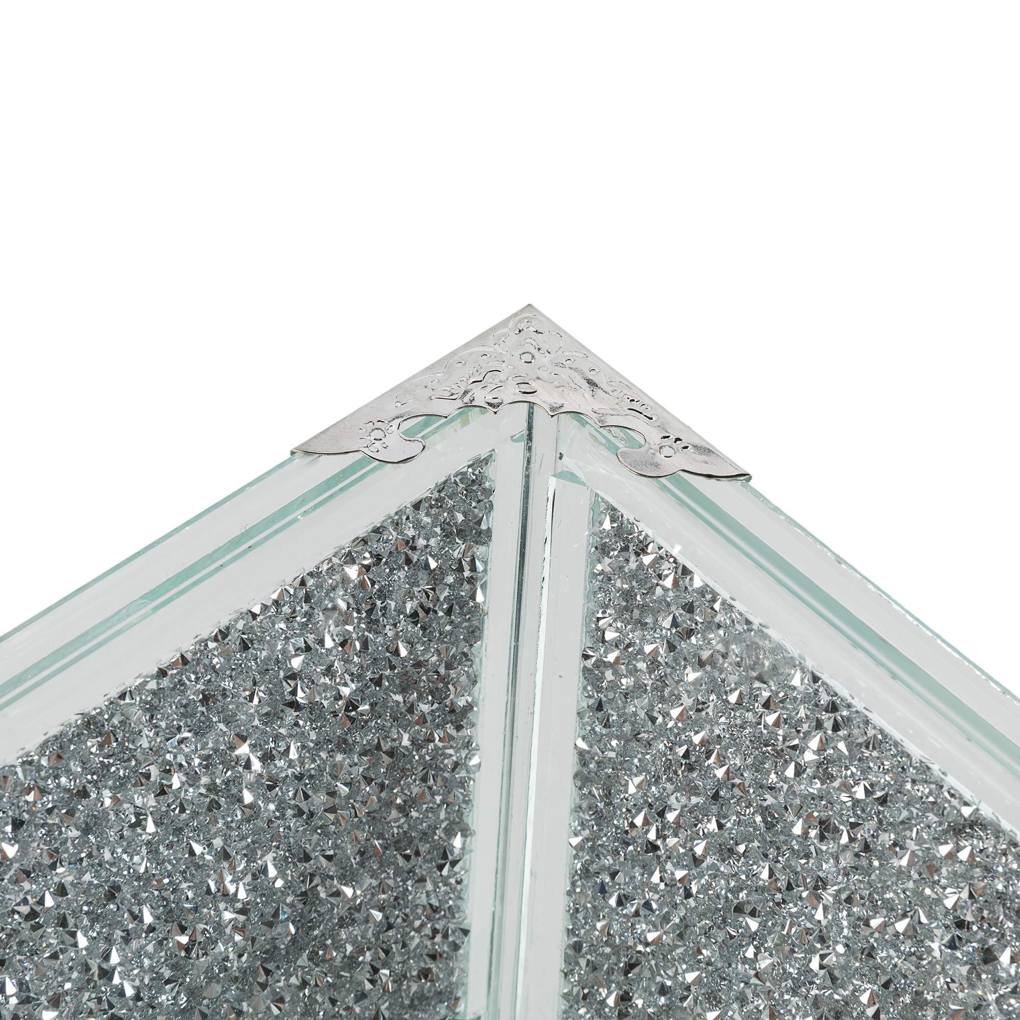London Boutique Extra große Obstschale aus Kristall, Mittelstück, Aufbewahrung, glitzernd, Diamant-gefüllt, silberfarbener Metallrahmen, quadratische Form, 19,1 cm Höhe