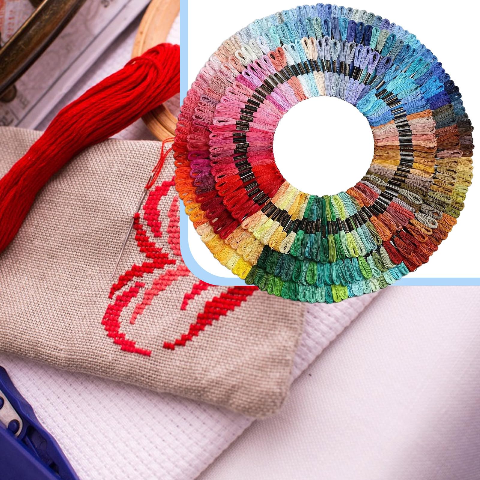 Stickgarn, Freundschaftsarmbandgarn, buntes Bastelgarn, 6 Polyester-Baumwolle, mehrfarbiges Design, Nähen und Basteln, 80 cm, 50-447