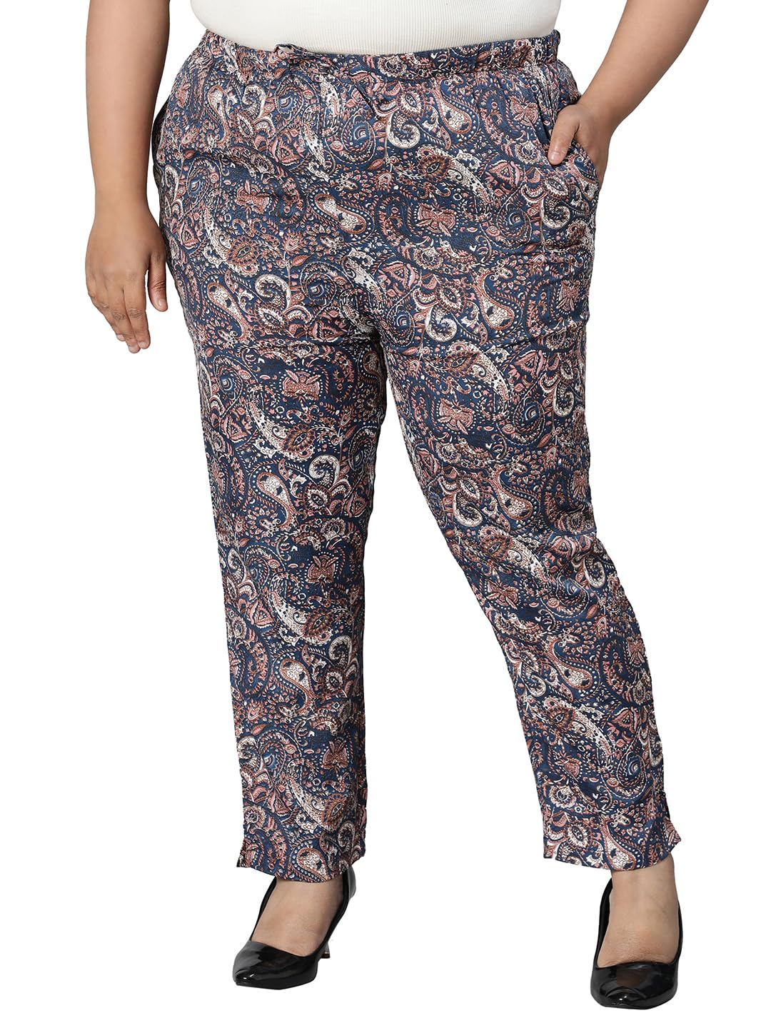 Women's & Girl's Plus Size Multicolor Elasticated Waist Tie-Knot Trouser Pant Bottom Track Pant Lower Pajama Palazzo Pant with Pocket 34 36 38 40 42-image-10