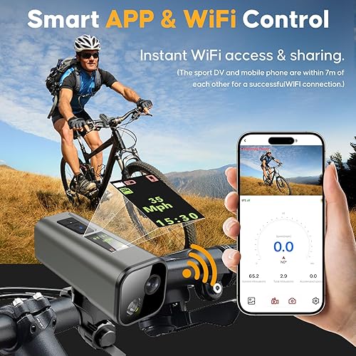 Miniatura 4 de 4K 30fps Sport DV, grabadora GPS, cámara WiFi para bicicleta con velocímetroodómetro, cámara de acción inalámbrica con tarjeta de 64 GB, monitor