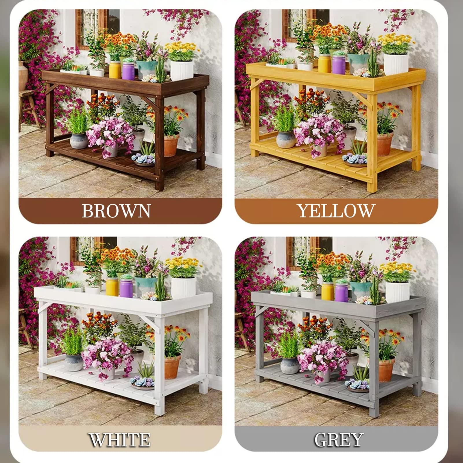 Panchina da giardino a 2 ripiani, marrone, per interni ed esterni, scaffale per piante, scala multistrato e supporto per vasi di fiori, 140 x 60 x 85 cm
