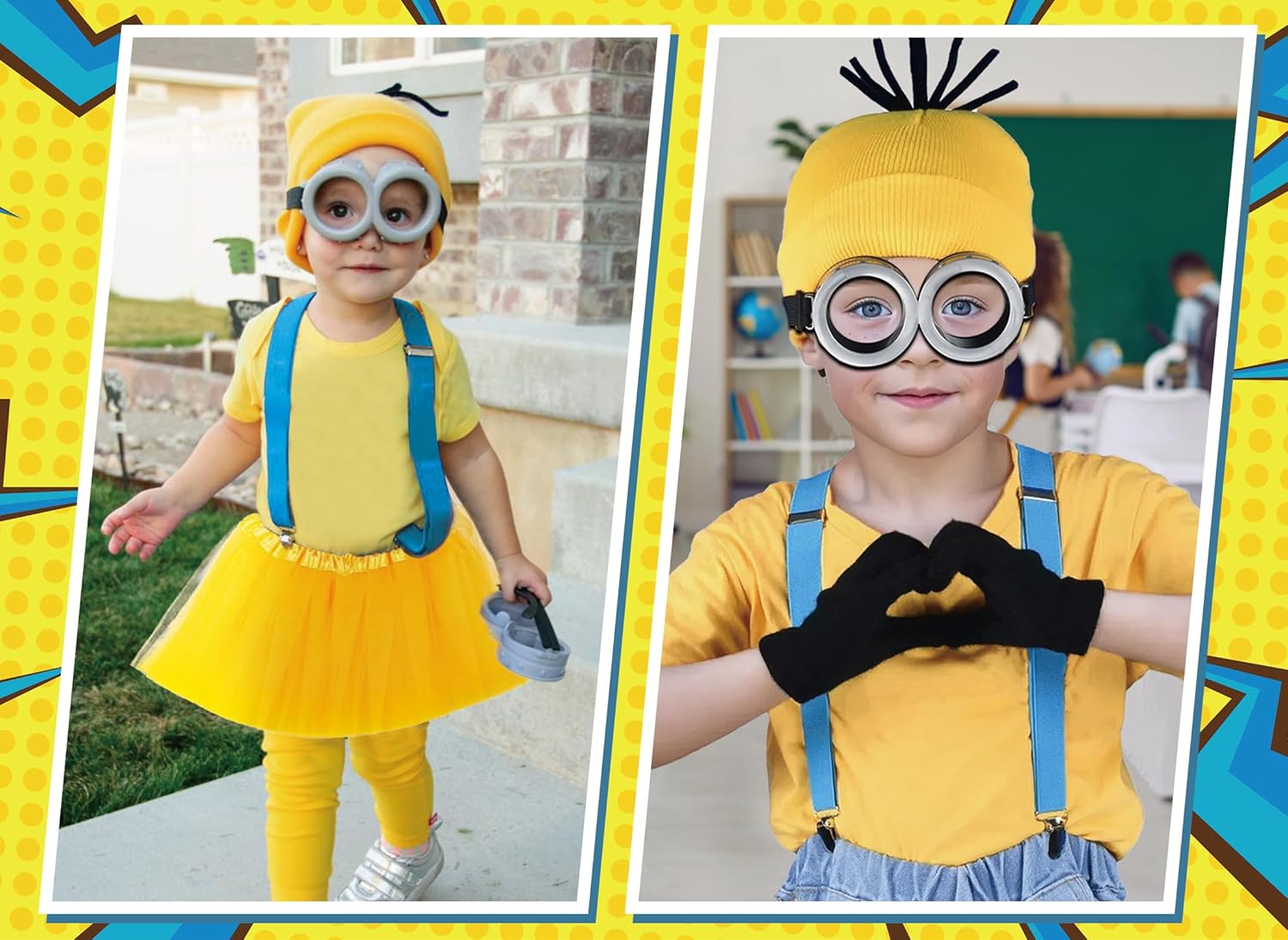 BUUFAN 5Pcs Halloween Costume Accessories Girls Steampunk Goggles Glasses Blue Y-Back Suspender Yellow Beanie Hat Skit Black Gloves Perfect for Birthday Party and Halloween Cosplay Party - Image 7