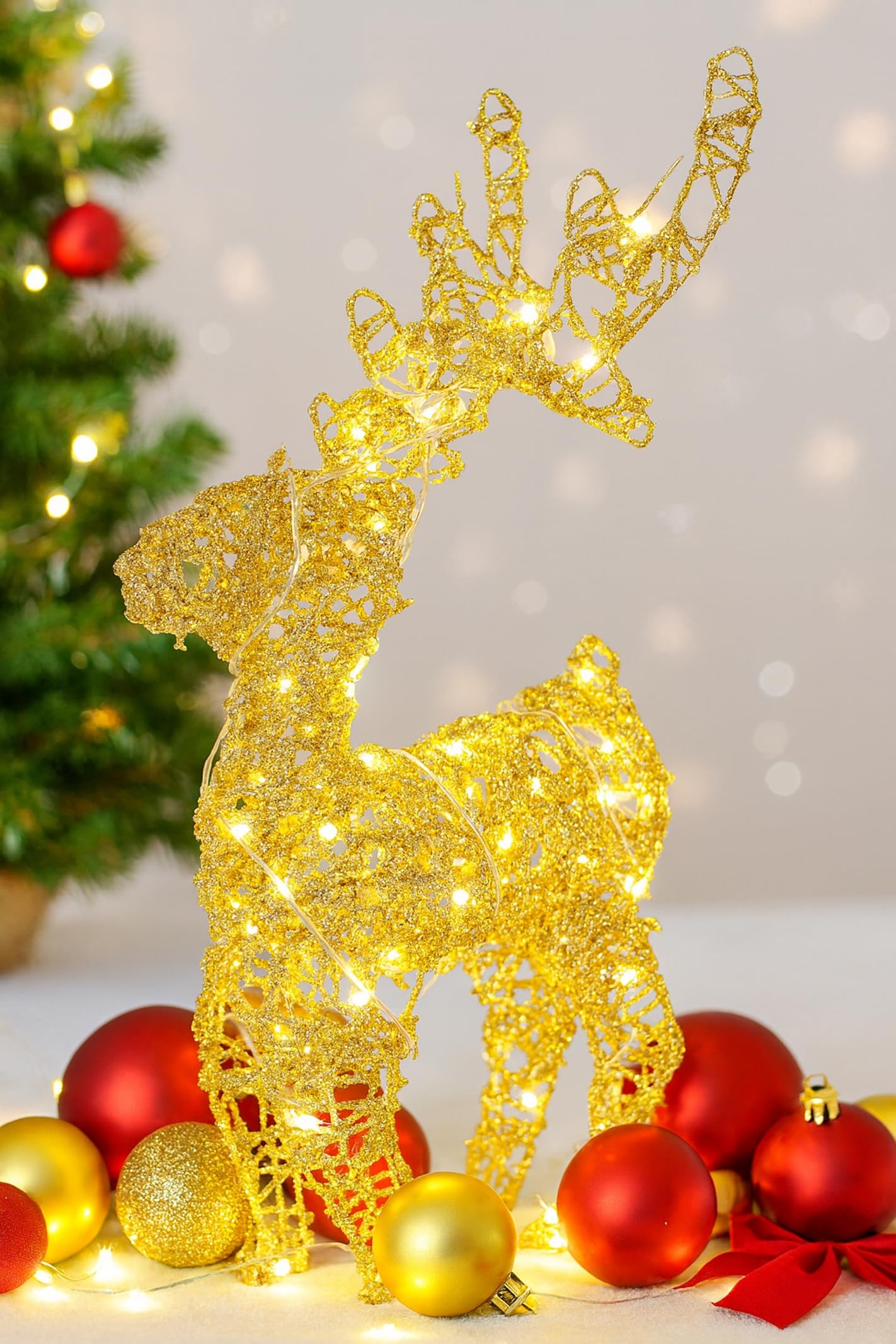 Cerf Lumineux en rotin avec lumière LED - Décoration de Noël - Figurine de cerf de Noël X'mas - Décoration de cerf - Figurine d'animal - Statue de Jardin - Balcon - 50 cm