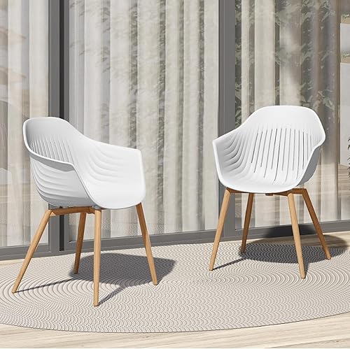 Miniatura 8 de Grand Patio Juego de 2 sillas de comedor para exteriores, sillas de comedor de plástico reciclado modernas para interiores y exteriores, marco libre