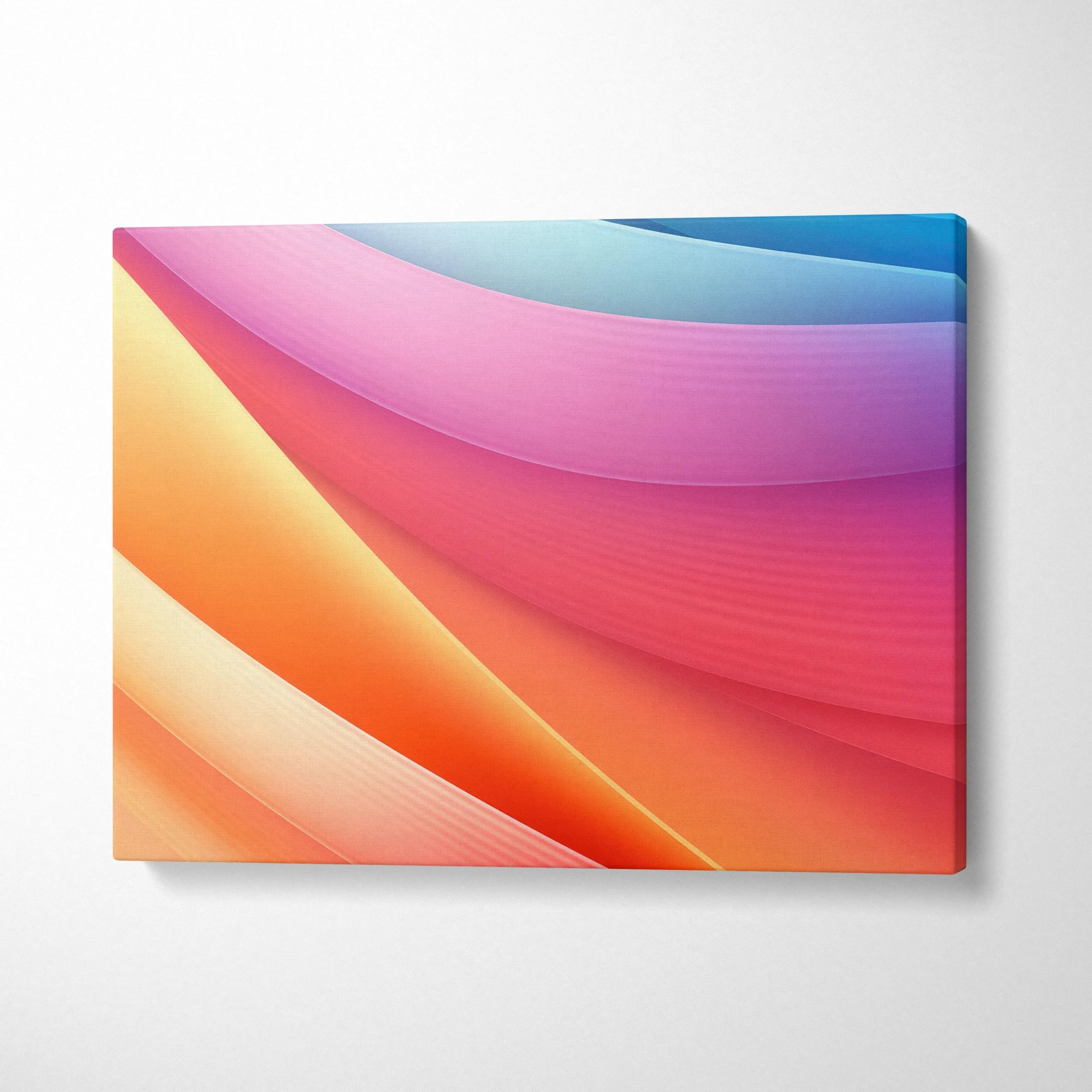Throttle Designs. Modern Abstract Gradient Waves Canvas Wall Art With Colorful Curved Bands In Rainbow Bright Mood-24″ x 16″ (Horizontal) / 1.5" - Bedroom, Living Room, Office Decor - Ready to Hang