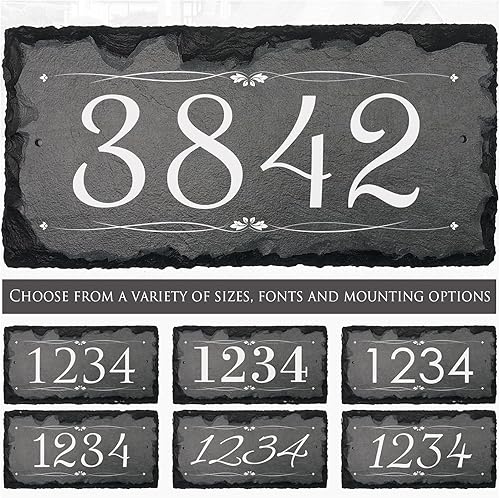 Ink - Placa de dirección de piedra pizarra personalizada, letreros de dirección para casas, letrero personalizado para casa, número de casa al aire