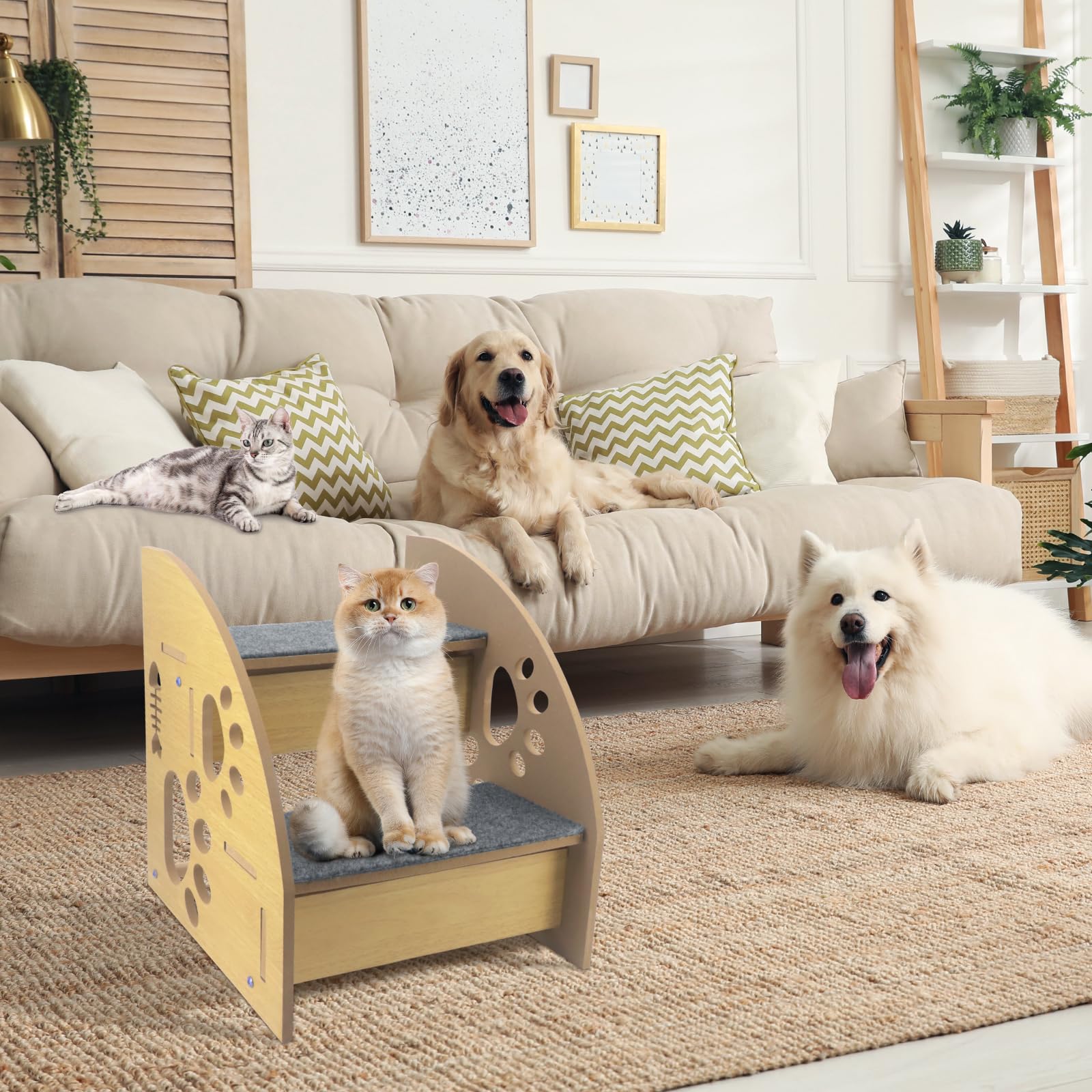 Escalones para perros para cama, escaleras de madera para mascotas para sofá y cama, rampa para perros para acceso al sofá, escalones para mascotas para gatos y perros mayores