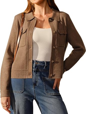 Arach&Cloz Womens Wool Blend Spring Fashion Button Down Cropped Cardigan Sweaters 2026